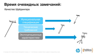 Время очевидных замечаний:
  Качество Шрѐдингера



                                       Функциональная
                                        спецификация
                                             Технические
                                             требования
                                    Эксплуатационные
                                     характеристики




© Copyright 2012 Hewlett-Packard Development Company, L.P. The information contained herein is subject to change without notice.
 