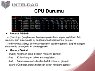 CPU Durumu

●

Process Bölümü

- r (Running): Çalıştırılmayı bekleyen proseslerin sayısını gösterir. Tek
işlemcisi olan si...