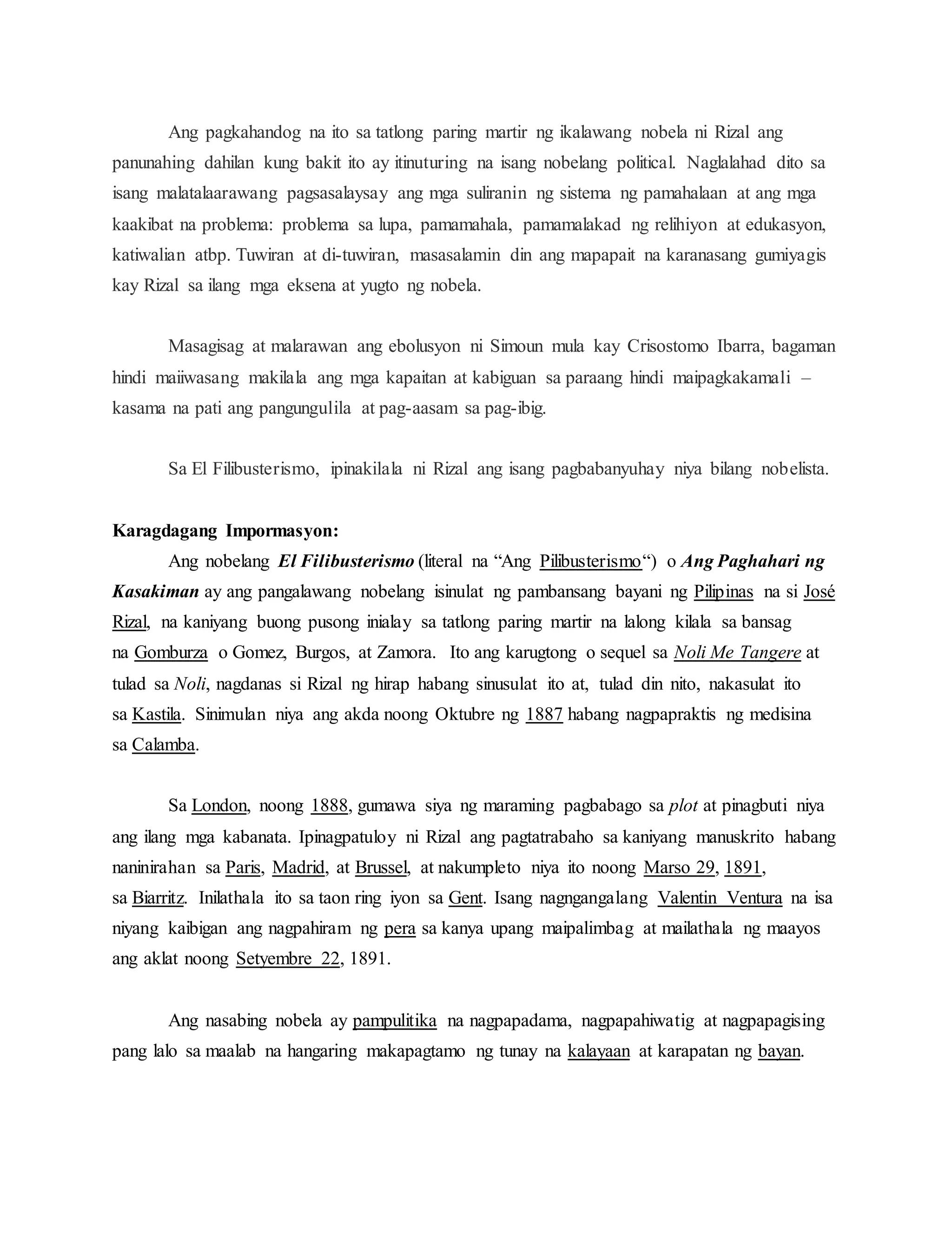 Kaligirang pangkasaysayan ng el filibusterismo | DOCX