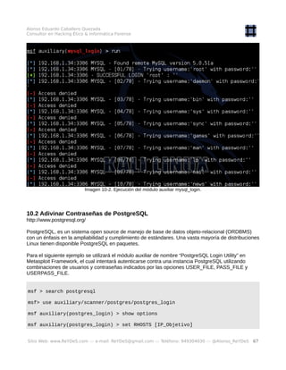 Alonso Eduardo Caballero Quezada
Consultor en Hacking Ético & Informática Forense
Imagen 10-2. Ejecución del módulo auxili...