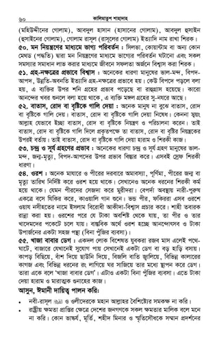 KvwjgvZzk kvnv`vn.............................................................................................................................................................60
(gwnDÏx‡bi †Mvjvg), Ave`yj nvmvb (nvmv‡bi †Mvjvg), Ave`yj ûmvBb
(ûmvB‡bi †Mvjvg), †Mvjvg ivm~j (ivm~‡ji †Mvjvg) BZ¨vw` bvg ivLv wkiK|
50. gb wbqš¿‡Yi gva¨‡g fvM¨ cwieZ©b : wmjfv, †Kvqv›Uvg ev Ab¨ †Kvb
†g_W (c×wZ) Øviv gb wbqš¿‡Yi gva¨‡g fv‡M¨i cwieZ©b NUv‡bv Ges mKj
mgm¨vi mgvavb jvf Kivi gva¨‡g Rxe‡b mdjZv AR©‡b wek¦vm Kiv wkiK|
51. MÖn-b¶‡Îi cÖfv‡e wek¦vm : A‡b‡Ki aviYv gvby‡li fvj-g›`, wec`-
Avc`, DbœwZ-AebwZ BZ¨vw` MÖn-b¶‡Îi cÖfv‡e nq| †KD wec‡` co‡j ejv
nq, G e¨w³i Dci kwb MÖ‡ni cÖfve c‡o‡Q ev ivûMÖvm n‡q‡Q| Kv‡iv
Avb‡›`i Lei ïb‡j ejv n‡q _v‡K, G e¨w³ g½j MÖ‡ni my-bh‡i Av‡Q|
52. evZvm, †iv` ev e„wó‡K Mvwj †`qv : A‡bK gvbyl bv ey‡S evZvm, †iv`
ev e„wó‡K Mvwj †`q| evZvm, †iv` ev e„wó‡K Mvwj †`qv wb‡la| †Kbbv m¦qs
Avjøvn †hfv‡e B”Qv evZvm, †iv` ev e„wó‡K wbqš¿Y I cwiPvjbv K‡ib| ZvB
evZvm, †iv` ev e„wó‡K Mvwj w`‡j cÖK…Zc‡¶ Zv evZvm, †iv` ev e„wói wbqš¿‡Ki
DciB eZ©vq| ZvB evZvm, †iv` ev e„wó‡K Mvwj †`qv nvivg I wkiKx KvR|
53. P›`ª I m~h© MÖn‡Yi cÖfve : A‡b‡Ki aviYv P›`ª I m~h© MÖnY gvby‡li fvj-
g›`, Rb¥-g„Zz¨, wec`-Avc‡`i Dci cÖfve we¯Ívi K‡i| GmeB †mªd wkiKx
aviYv|
54. Iik : A‡bK gvhv‡i I cx‡ii `iev‡i Agvem¨v, c~wY©gv, cx‡ii Rb¥ ev
g„Zz¨ ZvwiL wbw`©ó K‡i Iik n‡q _v‡K| †mLv‡bI A‡bK ai‡bi wkiKx Kg©
n‡q _v‡K| †hgb cxi‡`i †mR`v K‡i gyix`iv| †ec`©v Ae¯’vq bvix-cyiæl
GK‡Î e‡m whwKi K‡i, KvIqvwj Mvb ï‡b| fÛ cxi, dwKiiv Gme Ii‡k
Iqvh bmxn‡Zi bv‡g Bmjvg we‡ivax AvKx`v-wek¦vm cÖPvi K‡i| kvnx ZeviK
ivbœv Kiv nq| Ii‡ki c‡i †h UvKv Aewkó †_‡K hvq, Zv cxi I Zvi
Lv‡`g‡`i c‡K‡U P‡j hvq| ev¯ÍweK A‡_© Iik n‡”Q Avb‡›`vrme I UvKv
DcvR©‡bi GKUv mnR cš’v (webv cyuwRi e¨emv)|
55. LvRv evevi †WM : GK`j †jvK we‡klZ hyeKiv iRe gvm G‡jB c‡_-
Nv‡U, evRv‡i †hLv‡bB my‡hvM cvq †mLv‡bB GKUv †WM ev eo nvwo emvq|
Kvco wewQ‡q, euvk w`‡q QvDwb w`‡q, weRwj evwZ R¡vwj‡q, wewfbœ Kvjv‡ii
KvMR Ges wewfbœ ai‡bi is jvwM‡q Ni mvwR‡q Zvi g‡a¨ ¯’vcb K‡i †WM|
Zviv G‡K e‡j ÔLvRv evevi †WMÕ| GUvI GKUv webv cyuwRi e¨emv| G‡Z UvKv
†`qv nvivg I gvivZ¥K ¸bv‡ni KvR|
Avmyb, Cgvbx `vwqZ¡ cvjb Kwi:
• bex-ivm~j I Ijx‡`i‡K gnvb Avjøvni ˆewk‡ó¨i mgK¶ bv Kwi|
• ivóªxq ¶gZv cÖvwßi †¶‡Î †`‡ki RbMY‡K mKj ¶gZvi gvwjK e‡j g‡b
bv Kwi| †Kvb fv¯‹h©, g~wZ©, knx` wgbvi I ¯§„wZ‡mŠa‡K m¤§vb cÖ`k©‡bi
 