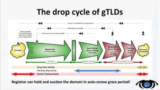 The drop cycle of gTLDs
Registrar can hold and auction the domain in auto-renew grace period!
 