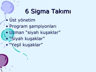 6 Sigma Takımı Üst yönetim Program şampiyonları Uzman “siyah kuşaklar” “ Siyah kuşaklar” “ Yeşil kuşaklar” 