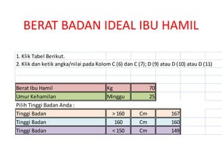 Kalkulator tabel perhitungan berat badan ideal | PPTX