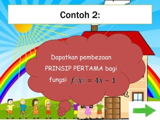 Contoh 2:



 Dapatkan pembezaan
PRINSIP PERTAMA bagi
 fungsi
 