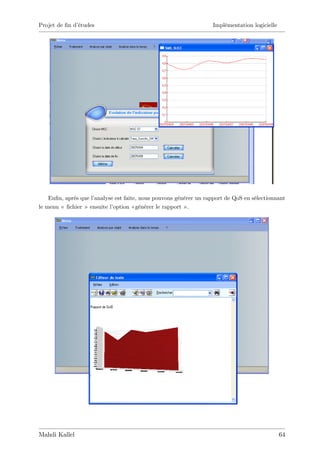 Projet de …n d’
              études                                               Implémentation logicielle




    En…n, après que l’analyse est faite, nous pouvons générer un rapport de QoS en sélectionnant
le menu « …chier » ensuite l’option « générer le rapport » .




Mahdi Kallel                                                                                   64
 