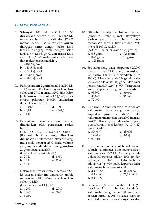 Ke Dalam Kalorimeter Sederhana Direaksikan 25 Ml LEMBAR EDU