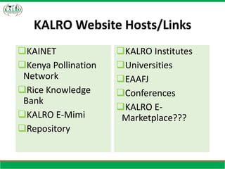 Kalro Open Data and Open Science in Agriculture: Management | PPTX