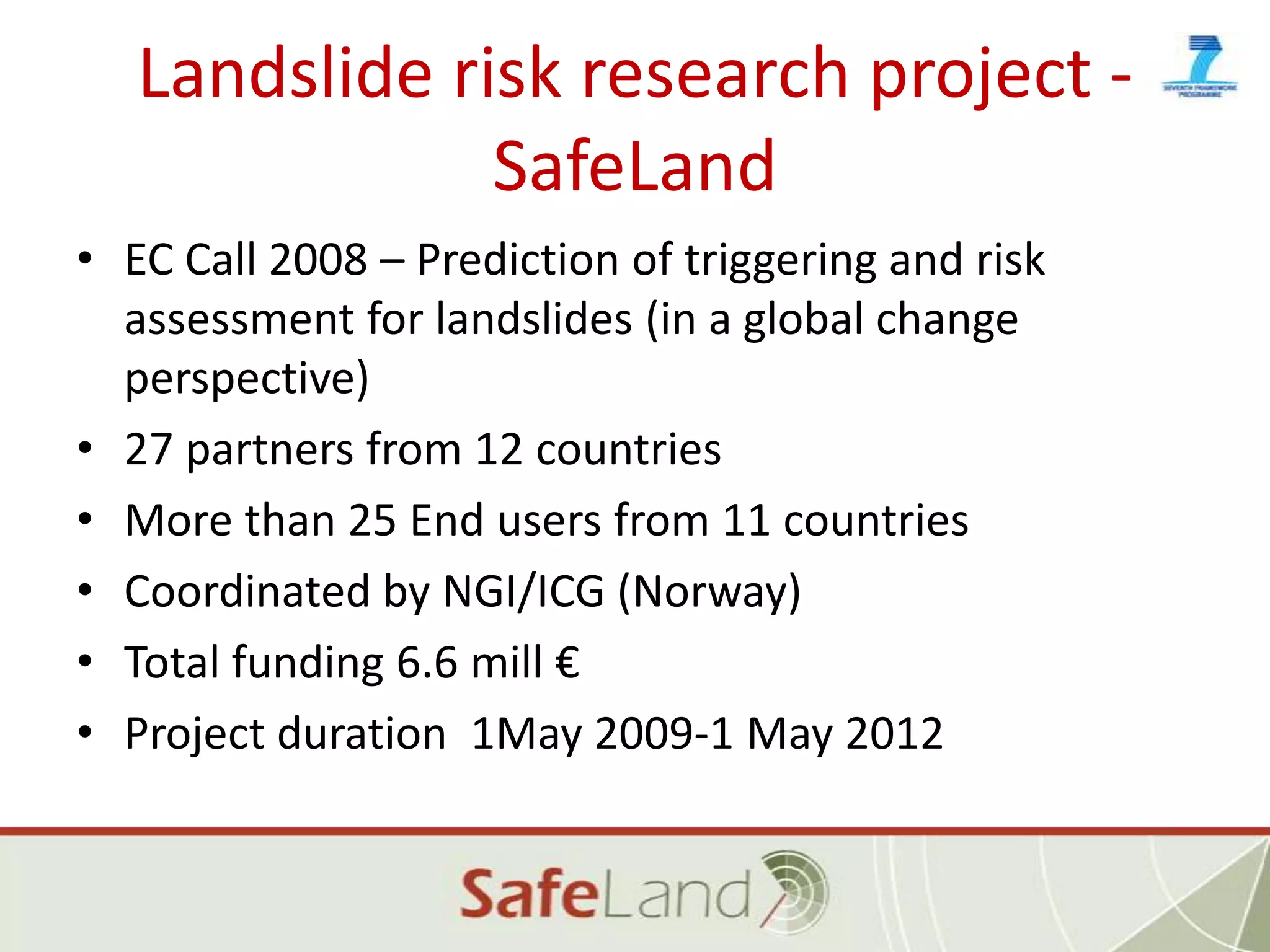 Landslide risk management issues in SafeLand | PPTX