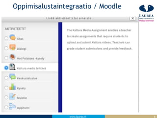 www.laurea.fi
Oppimisalustaintegraatio / Moodle
6
 