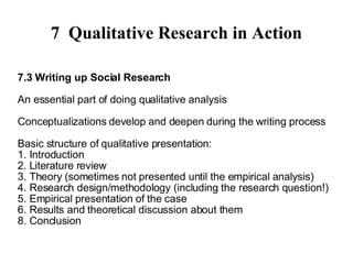V Analysing Data 5.6 Semiotical reading Based on structuralism, especially on Saussure's theory about the denotative and connotative levels of linguistic marks All the social reality is read as ’text’ ’ Text’ here refers to anything that carries meanings from behaviour to pictures and architectural buildings Gives the researcher pretty open hands how to do analysis in practice Reading concentrates in stuctural pairs or dualisms 