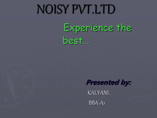 NOISY PVT.LTD
Experience the
best…
Presented by:
KALYANI.
BBA-A1
 