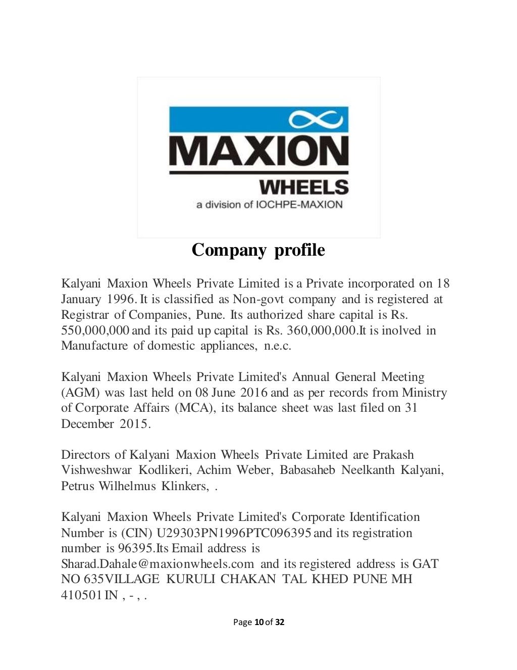 Kalyani maxion wheels pvt ltd
