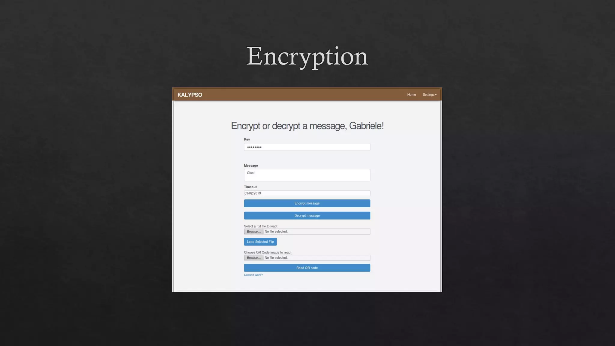 Kalypso: She who hides. Encryption and decryption web app.