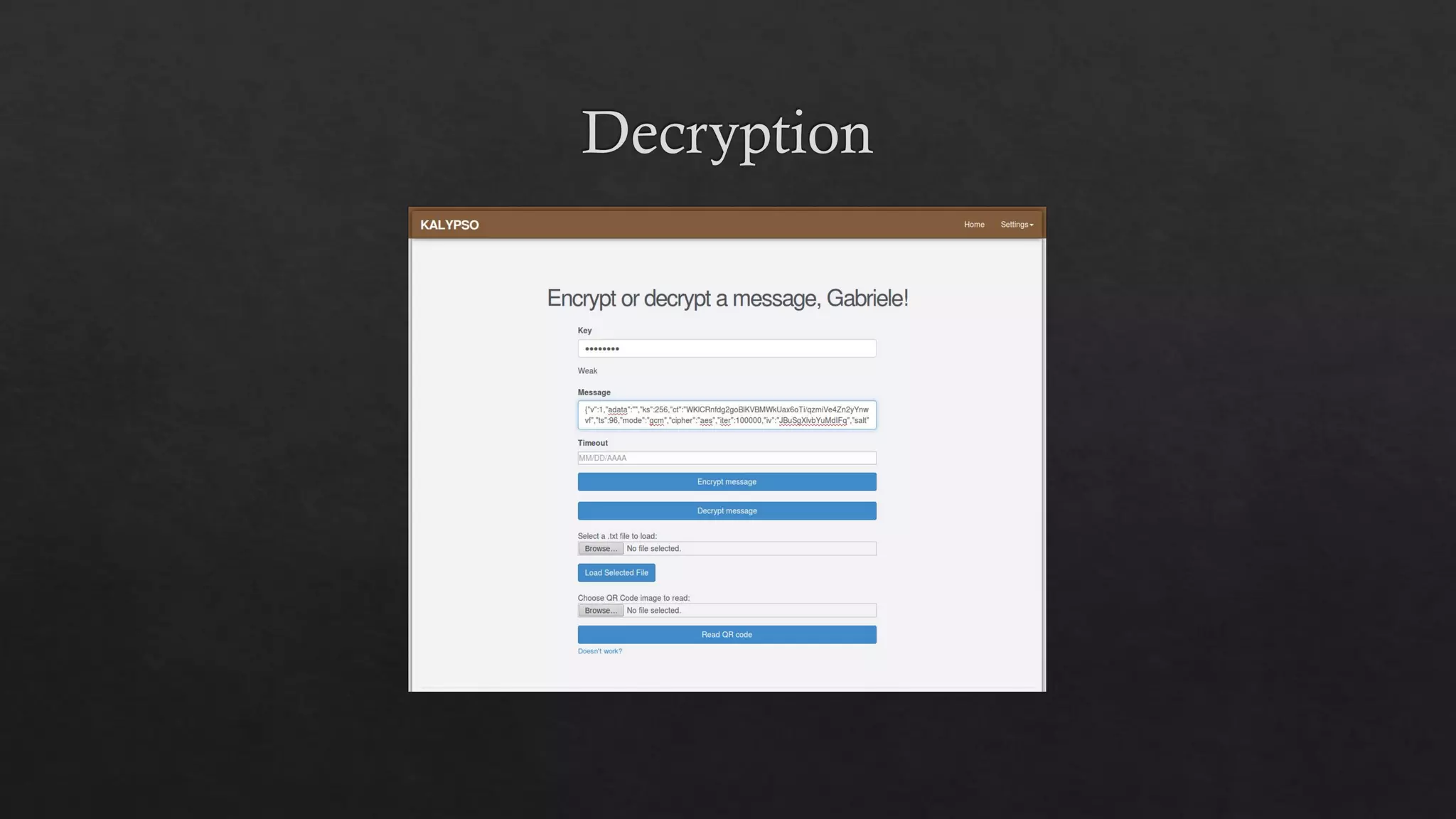 Kalypso: She who hides. Encryption and decryption web app.