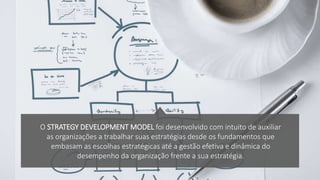 O STRATEGY DEVELOPMENT MODEL foi desenvolvido com intuito de
auxiliar as organizações a trabalhar suas estratégias desde os fundamentos
que embasam as escolhas estratégicas até a gestão efetiva e dinâmica do
desempenho da organização frente a sua estratégia.
 