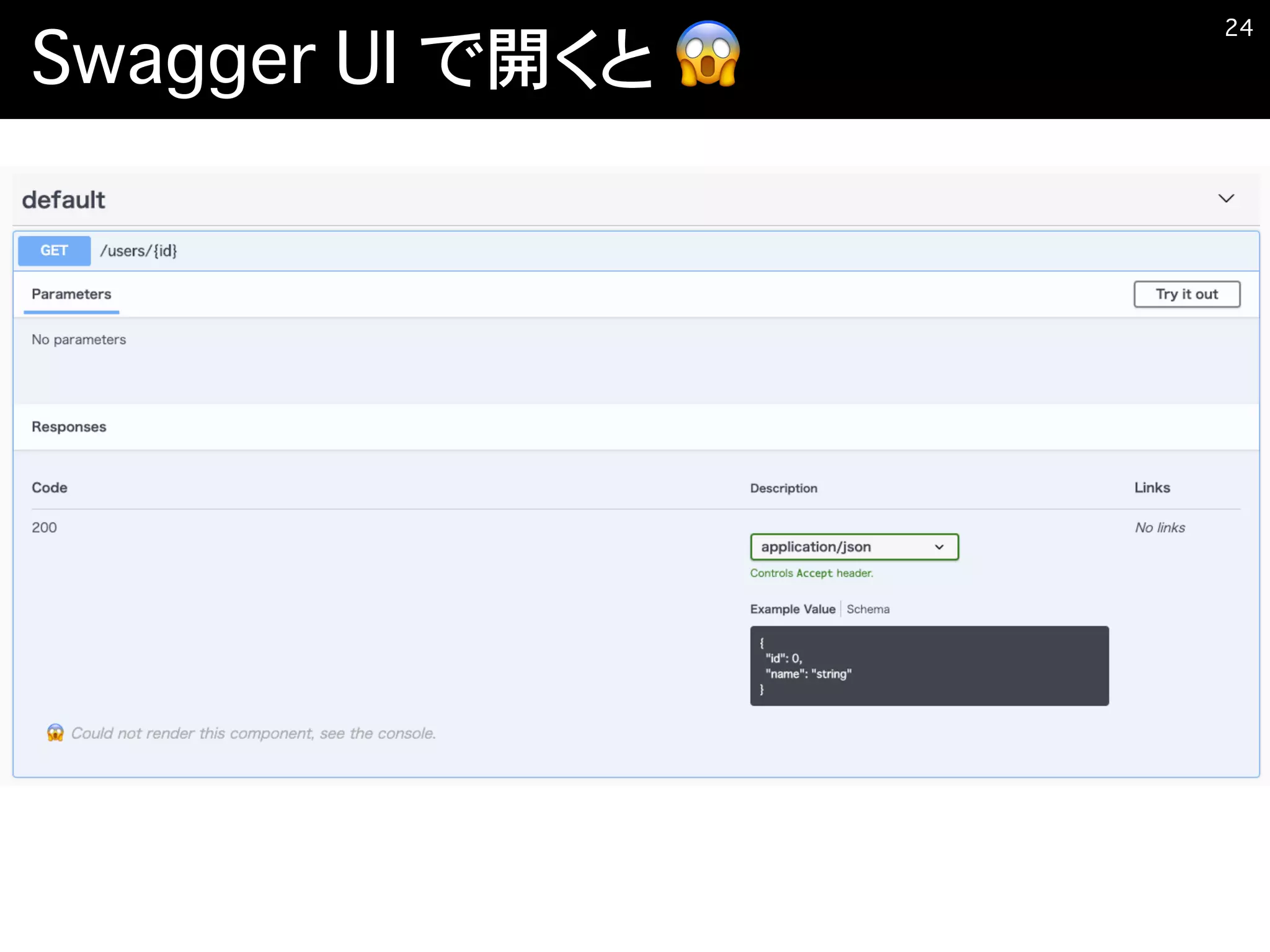 Swagger UI で開くと 😱
�24
 