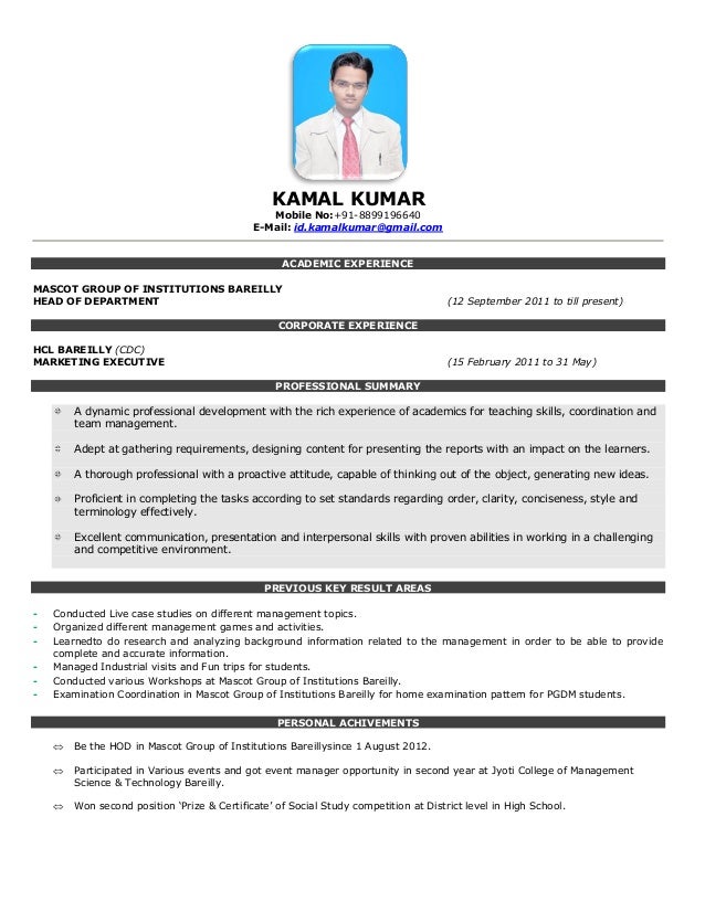 cv format professional