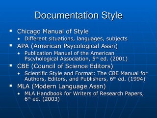 Docmentation Styles kamath05 recover writing for paragraphs.ppt