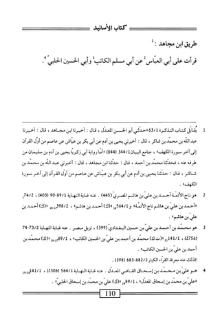 ‫كتاب‬
‫طريق‬
‫ابن‬
:‫مجاهد‬
‫ل‬
‫قرأت‬
‫على‬
‫أبي‬
‫الباسأ‬
‫عن‬
‫أبي‬
‫ملم‬
ُ‫ب‬‫الكا‬
‫أتي‬‫و‬
‫الحستن‬
‫الخلي‬
1
‫ي‬
‫قابل‬
‫كتاب‬
‫التذكرة‬
63/1
١١
‫حدثني‬
‫أبوالحسن‬
،‫العدل‬
!‫قال‬
‫أحبرنا‬
‫ابن‬
،‫مجاهد‬
‫قال‬
I
‫أحبرنا‬
‫همد‬
‫اذ‬
‫بن‬
‫محمد‬
‫بن‬
،‫شاكر‬
‫قال؛‬
‫ّتحرني‬‫أ‬
‫يحنى‬
‫بنآدم‬
‫عن‬
‫أبي‬
‫بكر‬
‫بن‬
‫اش‬1‫ع‬
‫عن‬
‫عاصم‬
‫من‬
‫أول‬
‫القرآن‬
‫إلى‬
‫آخر‬
‫مسورة‬
٠‫الكهف؛‬
،
‫جامع‬
‫ان‬‫ي‬‫الب‬
344/1
‫ل‬
844
)
١١
‫أما‬
‫رواية‬
‫أبي‬
‫زكريا‬
‫يحيى‬
‫ن‬
‫آدم‬
‫ن‬
‫ملمان‬
‫من‬
‫ؤلرقه‬
،‫عنه‬
‫فحدثنا‬
‫محمد‬
‫بن‬
،‫أحمد‬
‫قال‬
I
‫حدثتا‬
‫ان‬
،‫مجاهد‬
‫قال‬
I
‫أخيرني‬
‫عبد‬
‫الله‬
‫ن‬
‫محمد‬
‫ن‬
،‫شاكر‬
‫قال‬
‫؛‬
‫حدثنا‬
‫يحص‬
‫بنآدم‬
‫عن‬
‫أبي‬
‫بكر‬
‫ين‬
‫عناش‬
‫عن‬
‫عاصم‬
‫من‬
‫أول‬
‫القرآن‬
‫إلىآخر‬
‫سورة‬
))‫الكهف‬
.
2
‫ه‬
‫وتاج‬
‫الأنة‬
‫أحمد‬
‫ن‬
‫علي‬
‫ن‬
‫هاشم‬
‫المصري‬
(
445
)
.
L،U‫مح‬
‫يةالمهاية‬
89/1
09-
(
403
)
،
74/2
‫ل‬
‫ررأحمد‬
‫ن‬
‫علي‬
‫ن‬
‫هاثم‬
‫اج‬‫ت‬
))‫أئنة‬‫ل‬‫ا‬
‫و‬
564/1
‫هل‬
)‫رر(ك‬
‫أحمد‬
‫ن‬
))‫هائم‬
،
98/2
‫همل_ول‬
‫رر(ك)أحمدين‬
‫علي‬
‫بن‬
®‫هاشم‬
•
3
‫ه‬
‫و‬
‫محمد‬
‫ن‬
‫أحمد‬
‫بن‬
‫علي‬
‫بن‬
‫حسان‬
‫البغدادي‬
(
399
)
،
‫نزيل‬
.‫مهر‬
‫عنه‬
‫غاية‬
‫النهاية‬
73/2
47-
(
2756
)
،
141/1
2‫إ‬
‫ار(ت‬
)‫ك‬
‫محمد‬
‫ن‬
‫أحمد‬
‫بن‬
‫علي‬
‫ن‬
‫الحسن‬
))‫الكاتب‬
،
89/1
‫ِوإ‬‫إ‬‫ح‬
)‫رر(ك‬
‫محمد‬
‫ن‬
‫أحمد‬
‫ن‬
‫علي‬
‫ن‬
‫الحسن‬
))‫الكاتب‬
.
‫كيلك‬
‫عنه‬
‫معرفة‬
‫ّاء‬‫ر‬‫الق‬
‫اعار‬
682/2
-
683
(
398
)
.
4
‫حن‬
‫دبزإمحاق‬
.‫اكاصيسل‬
‫عته‬
‫غاية‬
‫اله‬
‫اية‬
564/1
(
2306
)
،
1/1
‫سل‬
‫راعلي‬
‫ن‬
‫محمد‬
‫ن‬
‫إسمحاق‬
))‫المعدل‬
،
89/1
‫هإ‬
)‫ار(ك‬
‫على‬
‫ن‬
‫محمد‬
‫ن‬
‫ّحاق‬‫م‬‫إ‬
))‫الحلي‬
•
^_^‫ْأآب‬^_^
19
 