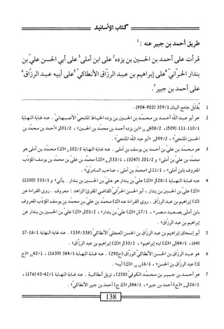 ‫طريق‬
‫أحمد‬
‫بن‬
‫جبير‬
‫عنه‬
٠
‫قرأت‬
‫على‬
‫أحمد‬
‫بن‬
‫الحبن‬
‫بن‬
‫يندم‬
‫على‬
‫ابن‬
‫أملى‬
‫على‬
‫أبي‬
‫الحز‬
‫علي‬
‫بن‬
‫ار‬‫ي‬‫بت‬
‫على‬،‫الحزاني؛‬
‫إبراهم‬
‫بن‬
‫عد‬
‫الرزاق‬
‫ْناكي‬‫ن‬‫الأ‬
‫أعلى‬
‫أبيه‬
‫ب‬
‫الرزاق؛‬
‫على‬
‫أحمد‬
‫بن‬
‫جير‬
•
1
‫ي‬
‫اتل‬‫ق‬
‫جامع‬
‫المان‬
359/1
(
902
-
904
)
.
2
‫ه‬
‫و‬
‫أثموعبد‬
‫الله‬
‫أحمد‬
‫من‬‫ث‬
‫مهحمد‬
‫من‬‫ث‬
‫الحسين‬
‫بن‬
‫يزده‬
‫الخياط‬
‫إ‬‫ي‬‫الملنج‬
‫أصب‬‫ل‬‫ا‬
‫هاز‬
.
‫عنه‬
‫غاية‬
‫النهاية‬
0/1
-1‫ل‬
11
‫لر‬
509
،)
‫أ‬5-‫َةهمل‬‫م‬‫ث‬
١١١
‫^؛‬
‫يزده‬
‫أحمد‬
‫ثمن‬
‫محمد‬
‫ثمن‬
،،‫الحسين‬
،
01/2
‫م‬
‫ررأحمد‬
‫ثمن‬
‫محمد‬
‫ثمن‬
‫الحسين‬
»‫المكحي‬
،
99/2
‫مل‬
»‫أبوهمدالاوهاسي‬
.
3
‫ه‬
‫ومحمد‬
‫بن‬
‫علي‬
‫بن‬
‫أحمد‬
‫بن‬
‫يوصف‬
‫بن‬
‫أملى‬
.
‫عنه‬
‫غاية‬
‫النهاية‬
02/2
)‫ل_وال(ك‬
‫محمد‬
‫بن‬
‫أملى‬
‫هو‬
‫محمد‬
‫بن‬
‫عر‬
‫بن‬
»‫أملى‬
‫و‬
201/2
‫ر‬
3247
)
،
/‫ل‬
533
‫و‬
‫ه‬
)‫ال(ك‬
‫محمد‬
‫بن‬
‫عل‬
‫بن‬
‫محمد‬
‫ثمن‬
‫يومف‬
‫المؤدب‬
‫المعروف‬
‫ابن‬‫ب‬
*‫أملى؛‬
،
11/1
‫أي‬
‫ارمحمد‬
‫بن‬
،‫أملى‬
‫صاحب‬
‫ال‬
‫ا‬،‫امرى‬
.
4
‫حم‬
‫ه‬
‫غاية‬
‫الهاية‬
528/1
‫و‬
)‫رر(ك‬
‫ّبنافذن‬‫ش‬‫شبنبندارهو‬
‫بن‬
.‫بمدار‬
»‫ُتي‬‫ا‬‫ي‬
‫و‬
533/1
(
2200
)
)‫لا(ك‬
‫عل‬
‫بن‬
‫الحسين‬
‫بن‬
،‫بمدار‬
‫أبو‬
‫الحسن‬
‫اثمي‬‫ر‬‫الح‬
‫القاصي‬
‫المقرئ‬
‫الزاهد‬
‫معروف‬
.
‫روى‬
‫القراءة‬
‫عن‬
)‫(ك‬
‫اهيم‬‫ر‬‫إب‬
‫بن‬
‫عبد‬
،‫اق‬‫ز‬‫الر‬
.
‫روى‬
‫اءة‬‫ر‬‫الق‬
‫عنه‬
)‫(ك‬
‫محمد‬
‫بن‬
‫علي‬
‫بن‬
‫محني‬
‫بن‬
‫يوصف‬
‫الويب‬
‫المعروف‬
‫ابن‬‫ب‬
‫أملى‬
‫بصابد‬
»‫مصر‬
،
17/1
>‫قار(ك)عاليبنبندارا‬
،
01/2
‫تج‬
)‫ال(ك‬
‫عل‬
‫بن‬
‫الحسين‬
‫ين‬
‫ار‬‫ي‬‫بت‬
‫عن‬
٠‫إبراهمينعدارراقا‬
•
5
‫أ‬
‫بو‬
‫إسحاق‬
‫إيرامم‬
‫بن‬
‫يل‬
‫الرزاق‬
‫ين‬
‫افن‬
‫العجلي‬
‫الأنطاكي‬
(
339/338
)
.
‫عنهغايةالهاية‬
16/1
-
17
،)46‫ر‬
84/1
))‫ملرر(ك)ابمهإبراهيم‬
،
33/1
»‫مرر(ك)إ؛ربيبنشدالرزاق‬
.
6
‫ه‬
‫و‬
‫عبد‬
‫الرزاق‬
‫بن‬
‫الحض‬
ّ‫ي‬‫الأنملاك‬
‫ّاق‬‫ر‬‫الو‬
092‫(ح‬
)
.
‫محه‬
‫غاية‬
‫النهاية‬
384/1
(
1639
)
،
‫ص«(ج‬/1
)‫ك‬
‫عبد‬
‫الرزاق‬
‫ين‬
))‫الحسن‬
،
16/1
‫ول_قل‬
))‫رر(ك)أييه‬
.
7
‫ه‬
‫و‬
‫أحمد‬
‫بن‬
‫حبير‬
‫بن‬
‫صحني‬
‫الكوفي‬
(
258
)
،
‫نزيل‬
‫أنمناكية‬
.
‫محه‬
‫غاية‬
‫اله‬
‫اية‬
42/1
34-
(
176
)
،
9-‫لمقتقو‬
)‫ررلمج‬
‫أحمد‬
‫ين‬
))‫حيير‬
،
384/1
‫أ‬,
)‫لل(كج‬
‫أحمد‬
‫بن‬
‫جبير‬
‫ْلاكياا‬‫ن‬‫الأ‬
•
=====^===
138
—
 