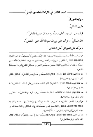 ‫كتاب‬
‫اتكامل‬
‫في‬
‫التراءات‬
‫افن‬
‫للهزز‬
‫دواة‬
‫الدوري؛‬
‫طريق‬
‫الكي‬
•
‫قرأت‬
‫هملى‬
‫ابن‬
‫يزده‬
‫على‬
‫محمد‬
‫بن‬
‫همد‬
‫الرحمن‬
‫اني‬‫ق‬‫الخل‬
•
‫قال‬
‫الهذلي‬
:
‫وقرأت‬
‫على‬
‫أبي‬
‫القام‬
‫الدلاوق‬
‫عر‬
‫اني‬‫ق‬‫الخل‬
٠
‫وقرأت‬
‫على‬
‫التلترار‬
‫أعلى‬
‫الخلقانى‬
•
‫ل‬
‫ه‬
‫و‬
‫أبو‬
‫عبد‬
‫الله‬
‫أحمد‬
‫بن‬
‫محمد‬
‫بن‬
‫الحسن‬
‫بن‬
‫يزده‬
‫الحساط‬
‫إ‬‫ي‬‫اللنج‬
‫الأصسه‬
.‫اش‬
‫عنه‬
‫غاية‬
‫النهاية‬
111-110/1
)5‫ه‬9‫ل‬
‫و‬
408/2
‫ِوإ‬‫إ‬‫ه‬
‫لاا؛ن‬
‫يزده‬
‫هوأحمد‬
‫بن‬
‫مهحمد‬
‫بن‬
®‫الحسن‬
،
69/2
2‫أ‬
)‫اا(ك‬
‫أحمد‬
‫بن‬
‫محمد‬
‫بن‬
"‫يندم‬
،
‫ثممةوث‬
23.22
)‫اررك‬
‫أحمد‬
‫بن‬
‫محمد‬
‫بن‬
‫الحسن‬
‫ين‬
‫يزده‬
‫أقي‬
‫لطبوع‬,‫ا‬
)‫(مردة‬
‫مصحماآ‬
»‫الالنجي‬
.
2
‫ع‬
‫نه‬
‫غاية‬
‫النهاية‬
168/2
-
169
‫ر‬
125
)‫ق‬
،
70/2
‫و‬
)‫اا(ك‬
‫محمد‬
‫بن‬
‫عبد‬
‫الرحمن‬
®‫الخلماني‬
،
110/1
-‫إ‬
111
‫و‬
‫ل‬
‫غ‬
‫ير‬
‫مذكور‬
‫في‬
‫ترجمة‬
‫ابن‬
]‫يذدء‬
•
3
‫س‬
‫ظةالهاة‬
508/1
‫ر‬
2102
،)
/‫ة‬
169
‫إاا(ك)أيوالتامسنينض'انملأل)ا‬
،
399/2
)‫إاا(ك‬,
‫عثمان‬
‫بن‬
‫علي‬
®‫الدلال‬
.
4
‫ع‬
‫نه‬
‫غاية‬
‫النهاية‬
168/2
-
169
‫ر‬
3125
)
،
70/2
‫و‬
)‫رل(ك‬
‫محمد‬
‫بن‬
‫عبد‬
‫الرحمن‬
®‫اكلماني‬
،
508/1
‫لل‬
‫إ‬‫ي‬
‫[غير‬
‫مذكور‬
‫في‬
‫ترحمة‬
]‫الدلال‬
•
5
‫ه‬
‫و‬
‫أبو‬
‫عبد‬
‫الله‬
‫عبد‬
‫الله‬
‫بن‬
‫محمد‬
‫بن‬
‫عبد‬
‫ه‬J‫ا‬‫ل‬‫ا‬
‫المامح‬
‫الأصيهاني‬
‫الخهليب‬
‫به‬
‫ا‬
.
‫عنه‬
‫غاية‬
‫النهاية‬
451-450/1
(
1882
)
،
69/2
‫يث‬
)‫ا(ك‬‫ر‬
‫عبد‬
‫الله‬
‫ين‬
‫صحني‬
®‫ارع‬‫ذ‬‫ال‬
،
99/2
‫هل‬.‫ل‬5‫ق‬
)‫«(ك‬
‫عبد‬
‫الله‬
‫بن‬
‫محمد‬
‫اثي‬‫ر‬‫الطت‬
‫[في‬
‫الطبؤع‬
)‫انى‬‫ر‬‫العلي‬(
‫مصحئاآ‬
®‫اؤع‬‫ذ‬‫ال‬
.
6
‫ع‬
‫ه‬‫ن‬
‫اية‬‫غ‬
‫اية‬‫ه‬‫الم‬
168/2
-
169
(
3125
)
،
70/2
‫و‬
)‫ار(ك‬
‫محني‬
‫بن‬
‫عبد‬
‫الرحمن‬
®‫اني‬‫ك‬‫الح‬
،
450/1
-‫لة‬
51
‫م‬
‫تءير‬
‫■ذكور‬
‫ش‬
‫رجمة‬
‫اماشء‬
■
 