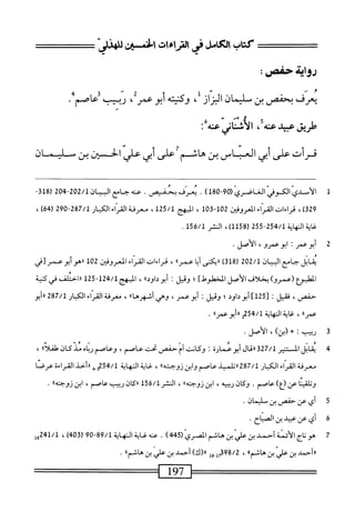 =^=
‫كتاب‬
‫امامل‬
‫فى‬
١١
١٠١٥^
‫افن‬
'‫صذو‬
=:^
‫رواة‬
:‫حفص‬
‫يعرف‬
‫يحمصن‬
‫بن‬
‫سلمان‬
‫ار‬‫ر‬‫الت‬
،
‫وكنمه‬
‫ابوعمر‬
،
‫ربمب‬
‫عاصم‬
•
‫طريق‬
‫عبيد‬
،‫سق‬
:‫الأذنانيسق‬
‫فرأت‬
‫على‬
‫أبي‬
‫العناس‬
‫بن‬
‫هاش_مح‬
‫على‬
‫أبي‬
‫علي‬
‫الح؛ن‬
‫بن‬
‫ميمان‬
1
‫ا‬
)‫ل‬08-09(‫لأسديامشاسسمي‬
.
‫َذسص‬‫م‬‫ت‬
.
‫ى‬
‫حاح‬
‫الماد‬
2/1
2‫بمه‬-2‫ه‬
(
318
-
329
)
،
‫قراءات‬
‫'اء‬‫م‬‫اله‬
‫نمروذن‬.‫ا‬
102
-
103
،
‫البهج‬
125/1
،
‫معرفة‬
‫ار‬‫ب‬‫الك‬
287/1
-
290
)46(
،
255-254/1
(
1158
،)
‫الشر‬
156/1
.
2
‫أ‬
‫بوعمر‬
I
‫ابو‬
،‫عمرو‬
‫الأصل‬
.
‫ابل‬‫ق‬‫ي‬
‫جامع‬
،‫الساو‬
202/1
(
318
)
١١
‫يكنى‬
‫ا‬‫ي‬‫أ‬
،،‫عمر‬
،
‫قراءات‬
‫القراء‬
‫المعروفن‬
102
‫ررهوأبوعمر‬
،‫؛^؛‬1
‫الطبؤع‬
)‫(عمرو‬
‫بخلاف‬
‫الأصل‬
]‫الخطومحل‬
‫؛‬
‫وقيل‬
‫أبوداودء‬
،
‫المهج‬
124/1
-
125
‫رراختلف‬
‫في‬
‫كنية‬
،‫حفص‬
‫فقيل‬
125] I
]
،‫أبوداود‬
‫وقيل‬
I
،‫أبوعمر‬
))‫وهيأشهرها‬
،
‫معرفة‬
‫القراء‬
‫الكبار‬
287/1
‫أبو‬‫ر‬‫ر‬
)‫عمرا‬
،
‫غاية‬
‫النهاية‬
2‫أمجةت‬
)‫ارأبوعمرا‬
.
3
‫ر‬
‫بيب‬
:
)‫(ين‬+
،
.‫الأصل‬
4
‫ي‬
‫قابل‬
‫المستنير‬
327/1
>‫او‬‫ق‬‫رر‬
‫أبوعمارة‬
I
‫وكانت‬
‫أم‬
‫حفتس‬
‫نحت‬
،‫عاصم‬
‫وعاصم‬
‫اه‬‫ب‬‫ر‬
‫مذ‬
‫كانا‬
))‫طفلا‬
،
‫معرفة‬
‫القراء‬
‫الكبار‬
287/1
‫ررتلميذ‬
‫عاصم‬
‫وابن‬
))‫زوجته‬
،
‫غاية‬
‫النهاية‬
254/1
‫و_ه‬
‫ررأحذ‬
‫القراءة‬
‫عرصا‬
‫ا‬‫ئ‬‫وتلقت‬
‫عن‬
،‫بع‬
‫عاصم‬
•
‫وكان‬
،‫ربيبه‬
‫ابن‬
))‫زوجته‬
،
‫الشر‬
156/1
١١
)‫ال‬‫ك‬
‫ربيب‬
،‫عاصم‬
‫ابن‬
))‫زوجته‬
•
5
‫أ‬
‫ي‬
‫عن‬
‫حفص‬
‫بن‬
)‫سليمان‬
.
6
‫أ‬
.‫ح‬1‫يءنءبيدبناف‬
7
‫ه‬
‫و‬
‫اج‬‫ت‬
‫الأئمة‬
‫أحمد‬
‫بن‬
‫علي‬
‫ن‬
‫هاشم‬
‫الصري‬
(
445
)
.
‫عنه‬
‫غاية‬
‫النهاية‬
89/1
09-
(
403
)
،
241/1
‫وإ‬
‫ارأسدبن‬
‫عربن‬
،‫هاب‬
‫ل‬8-‫همل‬9‫ة‬/2
‫َبنئنماا‬‫ض‬‫رر(ك)أحملين‬
•
‫أ‬79‫==^^=^==ذ‬
===^^====‫ا‬
 