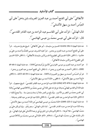 ‫كتاب‬
‫الأمانيش‬
"‫اكي‬‫ط‬‫أن‬‫ل‬‫ا‬
‫ل‬
‫على‬
‫أبي‬
‫الفتح‬
‫أحمد‬
‫بن‬
‫همد‬
‫العزيز‬
‫المعروف‬
‫ابن‬‫ب‬
‫بدهن‬
‫على‬
‫أبي‬
‫العباس‬
‫أحمد‬
‫بن‬
‫سهل‬
.
‫قال‬
‫الهذر‬
‫ث‬
‫قرأت‬
‫على‬
‫أبي‬
‫القامم‬
‫عبد‬
‫الواحد‬
‫بن‬
‫عبد‬
‫القادر‬
،^‫اكدمي‬
‫قال؛‬
‫قرأت‬
‫على‬
‫أبي‬
‫عيسى‬
‫محمل‬
‫بن‬
‫عيسى‬
)‫الهاشم‬
•
1
‫ع‬
‫نه‬
‫غاية‬
‫النهاية‬
241/1
‫ر‬
1101
)
‫الحس؛ن‬‫ر‬‫ر‬
‫بن‬
،‫سليمان‬
‫أبو‬
‫علي‬
‫الأنطاكي؛‬
‫شيخ‬
‫مقرئ‬
‫معروف‬
.
‫قرأ‬
‫على‬
‫أبي‬
‫المح‬
‫أحمد‬
‫بن‬
‫عجي‬
‫العزيز‬
‫بن‬
‫بدهن‬
.
‫قرأ‬
‫عليه‬
‫الشريف‬
‫موسى‬
‫العدل‬
‫وأحمد‬
‫بن‬
‫علي‬
‫بن‬
»‫هاثم‬
،
9/1
‫ي‬.‫م‬
)‫«(ك‬
‫الحز‬
‫[في‬
‫المطوع‬
])‫(الحسن‬
‫بن‬
‫فان‬
»‫الأنءلاكي‬
،
1589/1
)‫را(ك‬
‫الحسن‬
‫[في‬
‫المطبوع‬
])‫(الحز‬
‫بن‬
‫يان‬
»‫الأنملاكي‬
.
2
‫ه‬
‫وأحمد‬
‫بن‬
‫عبد‬
‫العزيز‬
‫بن‬
‫موصى‬
‫الحوارزمي‬
‫الأصل‬
‫ثم‬
‫البغدادي‬
(
359
)
.
‫عنه‬
‫غاية‬
‫النهاية‬
68/1
96~
)‫ق‬00‫ر‬
،
60/1
‫إ‬‫إ‬‫ل‬
‫ررأحمد‬
‫بن‬
‫عبد‬
‫العزيز‬
‫بن‬
‫بل‬
‫هن‬
‫ء‬
،
17241/1
‫أيي‬®
‫القح‬
‫أحمد‬
‫بن‬
‫عبد‬
‫العزيز‬
‫بن‬
‫؛‬،‫بدهن‬
.
3
‫ه‬
‫و‬
‫أبو‬
‫العتاص‬
‫أحمد‬
‫بن‬
‫مهل‬
‫بن‬
‫الفيروزان‬
(
307
)
.
‫عنه‬
‫غاية‬
‫النهاية‬
59/1
06-
(
257
)
،
495/1
‫ول‬
)‫رر(ع‬
‫أحمد‬
‫بن‬
‫سهل‬
‫؛‬،‫الأسناني‬
،
68/1
2‫إ‬ِ2‫بي‬
)‫اا(ك‬
‫أحمد‬
‫ين‬
‫سهل‬
‫الأينانيء‬
.
4
‫ع‬
‫نهغايةالهاية‬
474/1
-
475
(
1982
)
)‫را(ك‬
‫عبد‬
‫الواحد‬
‫بن‬
‫عبد‬
‫القادر‬
‫القدمي‬
:
‫شيخ‬
.‫مجهول‬
‫قرأ‬
)‫عليه(ك‬
‫أبوالقامم‬
‫الهذلي‬
‫اؤل‬‫ي‬‫بدم‬
‫عن‬
‫اءته‬‫ر‬‫ق‬
)‫على(ك‬
‫أبي‬
‫عيسى‬
‫محمد‬
‫بن‬
[
475
]
‫عيسى‬
‫الهاسمي‬
)‫و(ك‬
‫أبي‬
‫الحز‬
‫محمد‬
‫ين‬
‫النضر‬
‫بن‬
.‫الأحرم‬
‫ؤإنه‬
‫بخ‬
‫من‬
‫العمر‬
‫ائة‬‫م‬
‫أوتسعة‬
‫وتعن‬
‫سنة‬
.
‫ولا‬
‫يصح‬
،،‫ذلك‬
،
25/2
)‫مأ«(ك‬
‫عبد‬
‫الواحد‬
‫ين‬
‫عبد‬
‫ادر‬‫ق‬‫ال‬
)‫ا‬ّ‫ي‬‫المقدس‬
،
399/2
‫أ‬‫و‬
)‫رر(ك‬
‫عبد‬
‫الواحد‬
‫بن‬
‫عبد‬
‫ادر‬‫ق‬‫ال‬
))‫بدماط‬
.
5
‫ع‬
‫نه‬
‫غاية‬
‫النهاية‬
225/2
(
3349
)
)‫رر(ك‬
‫محمد‬
‫بن‬
‫عيسى‬
‫الهاشمي‬
‫عن‬
)‫(ك‬
‫أحمد‬
‫بن‬
‫سهل‬
‫الأسناني‬
.
‫وعنه‬
)‫(ك‬
‫عبد‬
‫الواحد‬
‫بن‬
‫مد‬
‫القادر‬
‫المقدس‬
•
‫كذا‬
‫ذكره‬
،‫الهذلي‬
‫وهووهم‬
•
‫اق‬‫ح‬‫م‬
‫لم‬
‫يكن‬
‫علي‬
‫بن‬
‫محمد‬
،‫الهاشمي‬
‫ا‬‫ل‬‫ف‬
،،‫أعرفه‬
،
0/1
‫ةه‬
‫[لم‬
‫يذكره‬
‫ابن‬
‫الحزري‬
‫ر‬
‫ترحمة‬
‫الأشنار‬
‫على‬
‫قول‬
،‫الهذر‬
‫يل‬
‫ذكر‬
‫مكانه‬
‫علي‬
‫بن‬
‫محمد‬
]‫الهاشمي‬
،
474/1
‫إ‬
-
475
‫أ‬
)‫رر(ك‬
‫أبي‬
‫عيسى‬
‫محمد‬
‫بن‬
[
475
]
‫عيسى‬
‫الهاشمي‬
ُ‫ا‬
•
‫أ‬9‫========ط‬
======^==‫ا‬
 