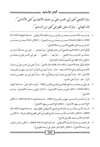 ‫كتاب‬
‫الأماه‬
‫وقرأ‬
‫الملنجي‬
‫على‬
‫أبى‬
‫الخن‬
‫عر‬
‫بن‬
‫محمد‬
‫الأنصاري‬
‫تحر‬
‫الأسانى‬
•
‫ال‬‫ق‬
‫الهذلي‬
‫وقرأت‬:
‫على‬
‫ءاى‬٠‫الدراش‬
‫ابن‬
ّ‫ى‬‫الد‬
.ً
1
‫ه‬
‫و‬
‫أبوعبد‬
‫الله‬
‫أحمد‬
‫بن‬
‫محمد‬
‫بن‬
‫الحسن‬
‫بن‬
‫يزده‬
‫امحل‬‫ي‬‫الخ‬
.‫الأصبهاني‬
‫عنه‬
‫غاية‬
‫ألنهاوة‬
0/1
11‫~ل‬1‫ل‬
‫ر‬
509
)
،
568/1
‫وار(غا‬
)‫ك‬
‫أحمد‬
‫بن‬
‫محمد‬
‫بن‬
‫يزده‬
>‫ا‬‫ى‬‫الش<ن‬‫م‬‫ال‬
،
98/2
22‫ق‬
)‫رل(ك‬
‫أحمد‬
‫بن‬
‫محمد‬
‫بن‬
‫الحسن‬
‫بن‬
‫يزده‬
‫؛‬٠^٥[
‫المطبؤع‬
‫(الحس‬
‫بن‬
‫مرده)ا‬
،‫إ؛‬‫ي‬‫الج‬‫م‬‫ال‬
.
‫ابل‬‫م‬‫ب‬
‫الشر‬
‫ةأ‬2/‫ل‬
‫(طريق‬
)‫الملنم‬
‫ررمن‬
‫كامل‬
‫الهذلي؛‬
‫وقرأ‬
‫ا‬‫ه‬‫ب‬
.‫هو‬
.
.
‫على‬
‫أبي‬
‫عبد‬
‫الله‬
‫أحمد‬
‫بن‬
‫محمد‬
‫بن‬
‫الحسن‬
‫بن‬
‫يزده‬
‫الملتجئ‬
•
•
•
‫وقرأ‬
‫بها‬
•
•
•
‫الملنجي‬
١
.
.
‫على‬
‫أبي‬
‫الحسن‬
‫عر‬
‫بن‬
‫محمد‬
‫بن‬
‫صالح‬
‫بن‬
‫داود‬
‫الهاشمي‬
‫البصري‬
‫ويعرف‬
،‫بالحوحارا‬
.
1‫ق‬1-31‫ه‬/‫كذكمالغايةالأمحصارل‬
«)‫ل‬84‫ر‬
JU
‫الملحي‬
:
‫ُءلى‬‫ت‬‫قرأ‬
‫أبي‬
‫الحز‬
‫عر‬
‫بن‬
‫محني‬
‫الأنصاري‬
‫البصرة‬‫ب‬
‫ر‬
]‫ل‬13‫ل‬
‫مسجده‬
،
‫قال‬
‫ت‬
‫قرأت‬
‫على‬
‫أبي‬
‫العناس‬
‫أحمد‬
‫بن‬
‫ممهل‬
‫بن‬
‫الميروزان‬
،‫الأشنار‬
‫قال‬
‫ت‬
‫قرأت‬
‫على‬
‫أبي‬
‫محمد‬
‫عبيد‬
‫ين‬
،‫الصباح‬
‫ال‬‫ق‬
‫ت‬
‫قرأت‬
‫على‬
‫أبي‬
‫عمر‬
‫حفقس‬
‫بن‬
‫سليمان‬
،‫از‬‫ز‬‫الت‬
‫ال‬‫ق‬
:
.‫وتوعوعب‬
‫ة‬
‫ه‬
‫و‬
‫علي‬
‫بن‬
‫محمد‬
‫بن‬
‫صالح‬
‫الهاثمي‬
‫البصري‬
‫الضرير‬
(
368
)
.
‫يحرف‬
.‫بالحوحار‬
‫عنه‬
‫غاية‬
‫النهاية‬
568/1
)32‫ل‬6‫ر‬
،
0/1
‫ةو‬
‫ررعلي‬
‫بن‬
‫محمد‬
‫الأنصاري‬
‫ا‬>
،
111/1
‫ه‬
‫ررعر‬
‫بن‬
‫محمد‬
،‫الأنصاري‬
‫صاحب‬
))‫الأشناني‬
.
3
‫ه‬
‫وأبوالناص‬
‫أحفل‬
‫بن‬
‫سهل‬
‫بن‬
‫الفيروزان‬
(
307
)
.
‫عنه‬
‫غاية‬
‫الهاية‬
59/1
06-
(
257
)
،
/‫ل‬
495
‫ول‬
)‫ار(ع‬
‫أحمد‬
‫بن‬
‫سهل‬
»ّ‫ي‬‫ان‬‫ن‬‫أش‬‫ل‬‫ا‬
،
568/1
-
)‫«(ع‬
‫أحمد‬
‫بن‬
‫سهل‬
»ّ‫ي‬‫ان‬‫ن‬‫أث‬‫ل‬‫ا‬
.
4
‫ه‬
‫وعبد‬
‫الله‬
‫بن‬
‫محمد‬
‫بن‬
‫عبد‬
‫الله‬
‫المامح‬
‫الأصبهاني‬
‫الحليب‬
‫ا‬‫ه‬‫ب‬
.
‫عنه‬
‫غاية‬
‫النهاية‬
450/1
-
451
(
1882
)
،
4/2
‫أقول‬
)‫اا(ك‬
‫مد‬
‫اطه‬
‫بن‬
‫محني‬
‫الذارع‬
»‫ائي‬‫ر‬‫ْلي‬‫ل‬‫ا‬
‫[ر‬
‫المطوع‬
])‫(اممرائى‬
،
399/1
‫ءل‬,‫ول‬
)‫رر(ك‬
‫عبد‬
‫الل‬
‫بن‬
‫محمد‬
‫القليرار‬
^١^١
٠٤
‫؛‬
•
5
‫ه‬
‫و‬
‫منصور‬
‫بن‬
‫محني‬
‫افى‬ّ‫ر‬‫الو‬
‫الأصيهاني‬
.
‫عنه‬
‫غاية‬
‫المهاية‬
314/2
(
3661
)
،
260/1
‫ول‬.
‫[غيرمذكور‬
،]‫فىبالأشناني‬
50/1
-‫س‬
51
‫م‬
‫ْذكور^باممراشلح‬‫ر‬‫[غم‬
=^===
200
^———=
 