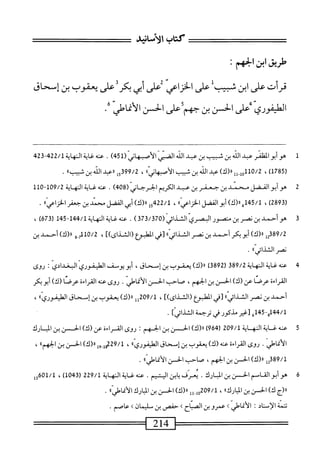 ‫كتاب‬
‫الأمحاه‬
‫طريق‬
‫ابن‬
‫الجهم‬
‫؛‬
‫قرأت‬
‫على‬
‫ابن‬
‫محب‬
‫على‬
‫الخزاعي‬
‫على‬
‫أبي‬
‫بكر‬
‫على‬
‫يعقوب‬
‫بن‬
‫ّحاق‬‫إ‬
‫على‬،‫الطيفوري؛‬
‫الحسن‬
‫بن‬
‫جهم‬
‫على‬
‫الحسن‬
‫الأنماطي‬
•
1
‫م‬
‫أبوالظن‬
‫محي‬
‫الك‬
‫بن‬
‫سب‬
‫بن‬
‫ب‬
‫الله‬
‫القي‬
‫الآصهاتي‬
(
451
)
.
‫سظة‬
‫الهاة‬
224/‫ل‬
423
(
1785
)
،
110/2
)‫إإ«(ك‬.‫ٍإ‬
‫عد‬
‫الله‬
‫بن‬
‫شيب‬
»"‫الأصهاني‬
،
399/2
‫؛؛‬
‫اعبد‬
‫الق‬
‫ين‬
»_
.
2
‫م‬
‫أبو‬
‫القفل‬
‫محني‬
‫بن‬
‫جعفر‬
‫بن‬
‫عجي‬
‫الكريم‬
‫ابرحاني‬
(
408
)
.
‫عنه‬
iU
‫الهاة‬
109/2
-
110
(
2893
)
،
145/1
،
)‫اا(ك‬
‫أبوالقفل‬
،‫الخزاعي‬
،
422/1
)‫؛ل«(ك‬
‫ر‬
‫القفل‬
‫سل‬
‫بن‬
‫جض‬
٠‫الخزاءي‬
•
3
‫ه‬
‫و‬
‫أحمد‬
‫بن‬
‫نم‬
‫بن‬
‫ْتمور‬
(‫المرياكالائي‬
373/370
)
.
‫عنه‬
‫غاة‬
‫اكهايه‬
144/1
-
145
(
673
)
،
389/2
‫تل‬
)‫<(ك‬
‫أبوبكر‬
‫أحمد‬
‫بن‬
‫نمر‬
،‫اكذائي‬
‫[في‬
‫الطبوع‬
])‫(الثداى‬
،
10/2
،‫ي‬
)‫اا(ك‬
‫أحمد‬
‫بن‬
،"‫نمرالثدائي‬
.
4
‫ع‬
‫نه‬
‫غاية‬
‫النهاة‬
389/2
(
3892
)
)‫لر(ك‬
‫يعقوب‬
‫بن‬
،‫إمحاق‬
‫أبويوش‬
‫الهليفوري‬
‫البغدادي‬
‫روى‬
‫القراءة‬
‫عرصا‬
‫عن‬
)‫(ك‬
‫الحسن‬
‫بن‬
،‫الحهم‬
‫صاحب‬
‫الخن‬
.‫الأتماهلي‬
‫روى‬
‫عنه‬
‫القراءة‬
)‫عرصا(ك‬
‫أبوبكر‬
‫أحمد‬
‫بن‬
‫نمر‬
،‫الئدائي‬
‫[في‬
‫اكلبؤع‬
])‫(الثذاى‬
،
209/1
)‫(ك‬،‫إإ‬
‫يعقوب‬
‫بن‬
‫إمححاق‬
،‫الخليفورى‬
،
144/1
‫أه‬54-‫ج‬
‫[غير‬
‫مذكور‬
‫فى‬
‫ترجمة‬
]‫الثداش‬
•
5
‫ع‬
‫نه‬
‫<ت‬
‫المه‬
‫اة‬
209/1
(
964
)
)‫»(ك‬
‫الحسن‬
‫بن‬
‫الخهم‬
:
‫روى‬
‫الداء؛‬
)‫عن(ك‬
‫الحسن‬
‫بن‬
‫المارك‬
.‫الأتماش‬
‫روى‬
‫القراءة‬
‫عنه‬
)‫(ك‬
‫يعقوب‬
‫بن‬
‫إمحاق‬
،‫الطنورى‬
،
9/1
‫إ‬9.‫ةةول‬
)‫ار(ك‬
‫الخن‬
‫بن‬
،‫الخهم‬
،
389/1
)‫لل«(ك‬
‫الخن‬
‫بن‬
،‫الخهم‬
‫صاحب‬
‫افن‬
،‫الأنماطي‬
.
6
‫م‬
‫وأبوالق‬
‫اسم‬
‫الخن‬
‫بن‬
‫الب‬
.‫ارك‬
،3‫^؛‬
‫ابن‬‫ب‬
.‫اليتيم‬
‫عنه‬
‫غاة‬
‫الهاية‬
229/1
(
1043
)
،
601/1
‫إإ‬
‫ْ؛ياش‬‫ا‬‫^صءل»(ك)الحنبنالماركالأنم‬
‫تتمة‬
‫الإسناد‬
•
‫الأنماحلى‬
‫ك‬
‫عمروبن‬
‫المباح‬
/
‫حفمر‬
‫بن‬
‫مليمان‬
/
‫عاصم‬
•
 