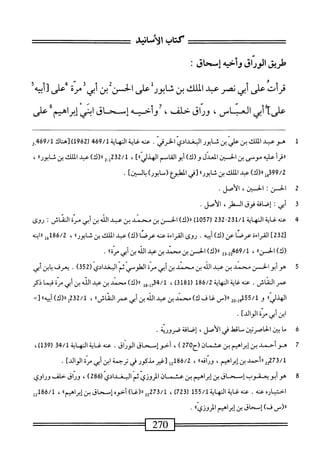 ‫ت=تتتت‬:^=‫===تت==تت‬:=
‫كتاب‬
‫الامحابو‬
‫طريق‬
‫الوراق‬
‫وأحيه‬
‫إمحاق‬
:
‫قرأت‬
‫على‬
‫ر‬
‫نصر‬
‫عبد‬
‫الملك‬
‫بن‬
‫شابور‬
‫على‬
‫الحسن‬
‫بن‬
‫أبي‬
‫مرة‬
‫على‬
‫أبيه‬[
‫عرآأبي‬
،‫العباس‬
‫وراق‬
،‫حلف‬
‫آوأحيه‬
‫إمحاق‬
‫ابني‬
‫إبراهيم‬
‫على‬
1
‫ه‬
‫ومد‬
‫اللك‬
‫بن‬
‫ير‬
‫ين‬
‫ئ‬
‫ابور‬
‫المغدادي‬
.‫الخرش‬
ّ‫م‬‫م‬
‫ي‬
‫النهاة‬
469/1
‫ل‬
1962
)
‫زعاك‬
69/1
‫ي‬.‫ب‬
‫أ‬‫ر‬‫ررق‬
‫عليه‬
‫موسى‬
‫بن‬
‫الحسين‬
‫انمدل‬
)‫و(ك‬
‫أبوالقاصم‬
t‫؛؛‬،^‫الهد‬
،
2.‫ل‬2‫ت‬2/‫ل‬
)‫رر(ك‬
‫عبد‬
‫الملك‬
‫ين‬
‫اء‬‫ر‬‫ابو‬‫ش‬
،
99/2
‫ةغإ‬
)‫رر(ك‬
‫عبد‬
‫الك‬‫م‬‫ال‬
‫بن‬
‫ا‬،‫مابور‬
‫المعلبؤع‬
)‫(مابور‬
‫السين‬‫ب‬
‫آ‬
.
2
‫ا‬
‫لحسن‬
‫ت‬
،‫الحسين‬
.‫الأصل‬
3
‫أ‬
‫بي‬
I
‫إصاقة‬
‫فوق‬
،‫السهلر‬
.‫الأصل‬
4
‫ب‬
‫روى‬:‫ّةاذاش‬ِ‫ش‬‫والأه؛ن‬
]2‫ق‬2‫ت‬
‫القراءة‬
‫عرصا‬
‫عن‬
)‫(ك‬
‫أبيه‬
•
‫روى‬
‫القراءة‬
‫عنه‬
‫عرصا‬
)‫(ك‬
‫عبد‬
‫الملك‬
‫ين‬
،‫صا؛ورا‬
،
186/2
‫إ‬‫ع‬
‫ابنه‬‫ر‬‫ر‬
)‫(ك‬
‫الحسا؛‬
،
32‫لم؟قمح‬
)‫رر(ك‬
‫الحس‬
‫بن‬
‫سن‬
‫بن‬
‫عد‬
‫الذ‬
‫بن‬
‫ر‬
»‫ّة‬‫ر‬‫م‬
.
5
‫ه‬
‫وأبوالحسن‬
‫محمد‬
‫بن‬
‫عبد‬
‫الله‬
‫بن‬
‫محمد‬
‫بن‬
‫أبي‬
‫مرة‬
‫العلومعي‬
‫ثم‬
‫البغدادي‬
(
352
)
•
‫يعرف‬
‫ابن‬‫ب‬
‫أبي‬
.‫عرالئاش‬
‫محه‬
‫اية‬‫غ‬
‫اية‬‫ه‬‫الن‬
186/2
‫ر‬
81
)3‫ل‬
،
‫ول‬.‫جهمل‬/‫أ‬
)‫رر(ك‬
‫محني‬
‫بن‬
‫عد‬
‫الله‬
‫بن‬
‫أبي‬
‫ّة‬‫ر‬ْ
‫ا‬‫م‬‫في‬
‫ذكر‬
‫الهذلياا‬
‫و‬
155/1
2‫ِو‬‫إ‬‫و‬
‫رر(س‬
‫غا‬
‫ف‬
)‫ك‬
‫محني‬
‫بن‬
‫عبد‬
‫الله‬
‫بن‬
‫أبي‬
‫عمر‬
»‫الئاش‬
،
232/1
‫ل‬
)‫رر(ك‬
»‫أ؛يه‬
=‫ل‬
‫ابن‬
‫أبي‬
‫مرة‬
]‫الوالد‬
.
‫ة‬
‫م‬
‫ا‬
‫بين‬
‫اصرتين‬‫ح‬‫ال‬
‫ماقط‬
‫في‬
،‫الأصل‬
‫إصافة‬
‫صرورية‬
.
7
‫ه‬
‫وأحمد‬
‫بن‬
‫إبراهيم‬
‫بن‬
‫عثمان‬
072‫(ح‬
)
،
‫أخوإمحاق‬
‫الوراق‬
.
‫عنه‬
‫غاية‬
‫النهاية‬
34/1
‫ر‬
139
)
،
2‫لمتآم‬
‫ررأحمد‬
‫بن‬
،‫إبراهيم‬
»‫وراقه‬
،
‫ل‬2‫قةل‬/2
‫[غير‬
‫مذكور‬
‫في‬
‫ترجمة‬
‫ابن‬
‫أبي‬
‫مرة‬
]‫الوالد‬
٠
‫ة‬
‫ه‬
‫وأبويعقوب‬
‫إسحاق‬
‫بن‬
‫إبراهيم‬
‫بن‬
‫عثمان‬
‫المروري‬
‫نم‬
‫العدائي‬
(
286
)
،
‫وراق‬
‫حلف‬
‫وراوي‬
‫اختياره‬
‫عنه‬
.
‫عنه‬
‫غاية‬
‫المهاية‬
155/1
‫ر‬
723
)
،
‫ه‬72‫ذ‬/1
)‫را(غا‬
‫أحوه‬
‫إسحاق‬
‫بن‬
»‫إبراهيم‬
،
186/1
‫ةل‬
‫رررس‬
)‫ف‬
‫إسحاق‬
‫بن‬
‫إبراهم‬
®‫المروري‬
•
===——
270
 