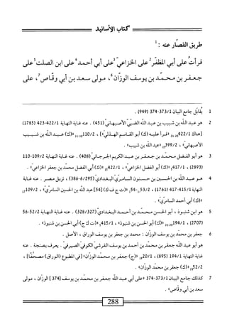 ‫كتاب‬
‫الأناشد‬
‫طريق‬
‫القصارعته‬
.'
‫ًش‬‫س‬‫اممرتضاضضشأذضاينا‬
،‫سمفرينندينساترزانء‬
‫مولى‬
‫سد‬
‫بن‬
‫أش‬
‫على‬
1
‫مب‬
‫ال‬
‫جامع‬
‫ايان‬
373/1
-
374
(
949
)
.
2
‫ه‬
‫و‬
‫عبد‬
‫اس‬
‫بن‬
‫نسب‬
‫بن‬
‫ب‬
‫اذ‬
('‫الضي'الأمهاتي‬
451
)
.
‫س‬
‫ايت‬‫غ‬
‫الهاية‬
422/1
-
423
(
1785
)
‫[هناك‬
422/1
‫س‬
‫<ذرأ‬
‫ف‬
)‫(ك‬
‫أبو‬
‫الش‬
‫ام‬
،
0/2
)‫(ك‬،‫ول‬.‫و‬0‫أأ‬
‫عد‬
‫الذ‬
‫بن‬
‫شب‬
»‫الأصهابي‬
،
399/2
))‫ول«عبالاشينب‬
.
3
‫م‬
‫أبو‬
‫الفضل‬
‫محني‬
‫بن‬
‫جعفر‬
‫بن‬
‫عد‬
‫الكريم‬
‫ابرحاني‬
(
408
)
.
'‫ىخايةس‬
109/2
-
110
))ّ‫س‬‫صطينضاد‬
.
4
‫ه‬
‫وعبد‬
‫الله‬
‫بن‬
‫ّين‬‫ح‬‫ال‬
‫بن‬
‫حطويا‬
‫السامري‬
‫البغدادي‬
(
6/295
-
386
)
،
‫نزيل‬
.‫مصر‬
‫عنه‬
‫غاية‬
‫اية‬‫ه‬‫الم‬
415/1
-
417
‫ر‬
1761
)
،
53/2
-‫ل‬,
54
‫ل‬
‫رر(تج‬
‫ف‬
)‫ك‬
]45[
‫عبد‬
‫الله‬
‫بن‬
‫افن‬
‫ال‬
»ّ‫ي‬ّ‫ص‬‫ا‬
،
U109/2
‫أبي‬)‫رر(ك‬
‫أجمد‬
»‫الامزي‬
.
5
‫ه‬
‫و‬
‫ابن‬
،‫ثنبوذ‬
‫أبوالحسن‬
‫محني‬
‫بن‬
‫أحمد‬
‫البغدادي‬
(
328/327
)
.
‫عنه‬
‫غاية‬
‫المهاية‬
52/2
-
56
(
2707
)
،
194/1
2‫س‬
)‫«(ك‬
‫أبوافن‬
‫بن‬
»‫شنوذ‬
،
5415/1
‫رر(ت‬
)‫لأج‬
‫أبي‬
‫الحسن‬
‫بن‬
‫تجوذا؛‬
•
6
‫ج‬
‫عفر‬
‫بن‬
‫محمد‬
‫بن‬
‫يوث‬
،j‫الوزا‬
!
‫محمل‬
‫بن‬
‫جعفر‬
‫بن‬
‫يوش‬
،‫الوراق‬
‫الأصل‬
•
‫هو‬
‫أبو‬
‫عبد‬
‫الله‬
‫حعفر‬
‫بن‬
‫محمد‬
‫بن‬
‫أحمد‬
‫بن‬
‫يوسف‬
‫القرشي‬
‫الكوقى‬
.‫الصيرفي‬
‫يعرف‬
‫بصنجة‬
.
‫عنه‬
‫غاية‬
‫النهاية‬
194/1
(
895
)
،
20/1
‫إ‬‫و‬
)‫رر(ج‬
‫حعفر‬
‫بن‬
‫محمد‬
‫؛‬،)‫الوزان‬
‫[محي‬
‫المهلبؤع‬
)‫(الوراق‬
]‫مصحما‬
،
)‫رر(ك‬2‫مةقل‬3
‫جعفر‬
‫بن‬
‫محمد‬
‫؛؛‬،‫الوزان‬
•
7
‫ك‬
،‫ذللث‬
‫حامع‬
)‫ان‬‫ي‬‫الب‬
373/1
-
374
‫ررعلى‬
‫أبي‬
‫عبد‬
‫الله‬
‫جعفر‬
‫بن‬
‫محمد‬
‫بن‬
‫يوسف‬
[
374
]
)‫الوزان‬
،
‫مولى‬
،<‫سعد؛‬
،‫أمح‬
®‫وئاص‬
•
^======‫^=======صب‬
 