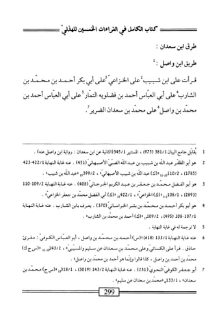 ‫كتاب‬
‫الكامل‬
‫راماءات‬
‫الخس؛؛ت‬
‫للهذلي‬
‫طرق‬
‫ابن‬
‫سعدان‬
‫طريق‬
‫ابن‬
‫واصل؛‬
‫فرأت‬
‫على‬
‫ابن‬
‫ئجما‬
‫على‬
‫الخزاعي‬
‫ُءلى‬
‫أبي‬
‫يكر‬
‫أحمد‬
‫بن‬
‫محمد‬
‫بن‬
‫الشارب‬
‫على‬
‫أبى‬
‫العباس‬
‫أحملط‬
‫بن‬
‫فضلولأ‬
‫التمار‬
‫على‬
‫أبى‬
‫العباس‬
‫أحمد‬
‫بن‬
‫محملط‬
‫بن‬
‫واصل‬
‫على‬
‫محمد‬
‫بن‬
‫سعدان‬
‫الضرير‬
.
‫ل‬
‫ي‬
‫اتل‬‫ق‬
‫جامع‬
‫ق‬8‫ل‬/1‫ن‬1‫او‬
‫ر‬
975
)
،
‫التير‬
345/1
‫انة‬‫ث‬‫ال‬(
‫عن‬
‫ابن‬
‫معدان‬
:
‫اية‬‫و‬‫ر‬
‫ابن‬
‫واصل‬
)‫محه‬
.
2
‫ه‬
‫و‬
‫أبو‬
‫المفر‬
‫ب‬
‫اش‬
‫بن‬
‫تجب‬
‫بن‬
‫بل‬
‫اش‬
‫الأصهاني‬
(
451
)
.
224/‫<دةاوهايةل‬،‫عث‬
24‫ق‬
(
1785
)
،
110/2
‫ول_لل‬
)‫ار(ك‬
‫عيد‬
‫الله‬
‫بن‬
‫ثبيب‬
»‫الأصبهاني‬
،
15399/2
‫ررعبد‬
‫الله‬
‫بن‬
‫ثبيبء‬
.
3
‫ه‬
‫وأبوالفضل‬
‫محمدبن‬
‫حعمر‬
‫بن‬
‫عبد‬
‫الكريم‬
‫الخرحاني‬
(
408
)
.
‫عنه‬
‫غاية‬
‫النهاية‬
09/2
‫أ"هأأ‬
(
2893
)
،
08/1
‫أ‬
3.2
»‫رر(ك)الخزض‬
،
15422/1
)‫«(ك‬
‫أبي‬
‫الفضل‬
‫سند‬
‫بن‬
‫جعفر‬
»‫الخزاءي‬
.
4
‫ه‬
‫وأبو‬
‫بكر‬
‫أحمد‬
‫ين‬
‫محمد‬
‫بن‬
‫يشر‬
(‫الخراماني‬
370
)
.
‫يعرف‬
‫ابن‬‫ب‬
‫الشارب‬
.
‫عنه‬
‫غاية‬
‫النه‬
‫اية‬
108-107/1
(
495
،)
09/2
‫بيرل(ك)أسد؛ن‬
‫سدبن‬
))‫الشارب‬
.
5
‫أل‬
‫ةلهفيغايةالهاية‬٠‫ترح‬
.
6
‫ع‬
‫نه‬
‫غاية‬
‫النه‬
‫اية‬
133/1
(
618
)
)‫ال(س‬
‫أحمد‬
‫بن‬
‫محمد‬
‫بن‬
،‫واصل‬
‫أبوالعباس‬
‫الكوفي‬
I
‫مقرئ‬
‫حاذق‬
•
‫أ‬‫ر‬‫ق‬
‫على‬
‫الك‬
‫ائي‬
‫وعلى‬
‫محمد‬
‫بن‬
‫م‬
‫عدان‬
‫عن‬
‫ص‬
‫م‬‫ي‬‫—ل‬
))‫إ‬‫ي‬‫المسني‬‫و‬
،
143/2
‫ِأأ‬‫أ‬‫و‬
‫رر(سج‬
)‫ك‬
‫محمد‬
‫ين‬
‫أحمد‬
‫بن‬
،‫واصل‬
‫كدا‬
‫ا‬‫و‬‫ال‬‫ق‬
‫ؤإئما‬
‫هو‬
‫أحمد‬
‫ين‬
‫محمد‬
‫بن‬
))‫واصل‬
٠
7
‫أ‬
(ّ‫ى‬‫ّالحو‬‫ي‬‫بوجعفرالكوف‬
231
)
.
‫ءنهئيةالهاية‬
143/2
(
3019
)
،
318/1
‫ةلار(سج)محمد؛ن‬
))‫معدان‬
،
133/1
‫ه‬
‫ارمحمد‬
‫بن‬
‫سعدان‬
‫عن‬
))‫مليم‬
.
299
———=
 