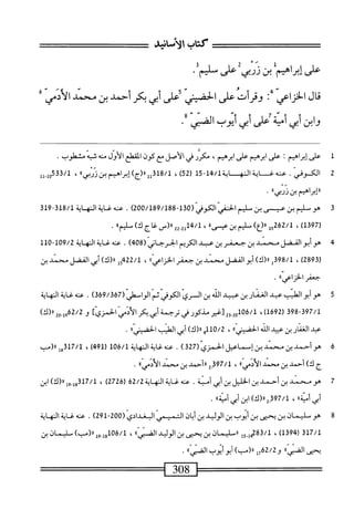 ‫كتاب‬
‫الأمابا‬
‫عرإبراهمم‬
‫بن‬
‫نربي‬
‫عر‬
‫لجم‬
•
‫قال‬
‫الخزاعي‬
‫؛‬
‫وقرأت‬
‫عر‬
‫الحضيش‬
‫؟على‬
‫أبى‬
‫كر‬
‫أحمد‬
‫بن‬
‫محمد‬
‫الأدمى‬
‫وابن‬
‫أبى‬
‫أمية‬
‫آعر‬
‫أثى‬
‫أيوب‬
‫الهمس‬
•
‫ل‬
‫ع‬
‫لى‬
‫إبراهم‬
•
‫على‬
‫ابرهم‬
‫على‬
،‫ابرهم‬
‫مكرر‬
‫في‬
‫الأصل‬
‫ْع‬
‫كون‬
‫القطع‬
‫الأول‬
‫منه‬
‫شبه‬
‫مشطوب‬
•
2
‫ا‬
.‫لكوفي‬
‫عنه‬
‫غ‬
‫اية‬
‫المه‬
‫ل‬5-‫ل‬4/‫ادةل‬
‫ل‬
52
)
،
8/1
»‫لقلل«(ج)إبراهمينش‬
،
‫س‬5‫قق‬/1
‫ررإبراهمينزربياا‬
•
3
‫ه‬
‫و‬
‫سليم‬
‫بن‬
‫عيسى‬
‫بن‬
‫سليم‬
‫الحنفي‬
‫الكوفي‬
(
130
-
200/189/188
)
.
‫محه‬
‫غاية‬
‫المه‬
‫اية‬
318/1
-
319
)‫قأ‬79‫ل‬
،
‫أ‬5‫ة‬6‫ت‬/‫ل‬
)‫رر(ع‬
‫مليم‬
‫بن‬
»‫سى‬
،
‫بمأل‬/‫أ‬
22.2
_(«
‫غاج‬
)‫ك‬
»‫اليم‬‫س‬
.
4
‫ه‬
‫و‬
‫أبو‬
‫الفضل‬
‫سند‬
‫بن‬
‫جعفر‬
‫بن‬
‫ب‬
‫الكريم‬
‫الحرحاني‬
(
408
)
.
‫محه‬
‫غاية‬
‫الهاية‬
109/2
-
110
‫ر‬
2893
،)
398/1
‫ل‬
)‫ا(ك‬‫ر‬
‫أبو‬
‫الفضل‬
‫محني‬
‫بن‬
‫جعفر‬
»‫الخزاعي‬
،
422/1
‫ول‬
‫رر(ك)أبيالفضلثربن‬
»‫حعفرالأزاعي‬
.
5
‫ه‬
‫وأبو‬
‫القليب‬
‫عبد‬
‫الغمار‬
‫بن‬
‫عبيد‬
‫الله‬
‫بن‬
‫السري‬
‫الكوفي‬
‫ثم‬
(‫الواسهل‬
369/367
)
.
‫عنه‬
‫غاية‬
‫النهاية‬
398-397/1
،‫قلا‬29‫ل‬
‫قهل‬/‫ل‬
23.20
‫[غير‬
‫مطوكور‬
‫في‬
‫ترجمة‬
]‫ّسمي‬‫م‬‫أبييكرالأ‬
‫و‬
62/2
)‫سمرر(ك‬
‫عبد‬
‫ار‬‫ت‬‫الغ‬
‫بن‬
‫عبيد‬
‫الله‬
»‫الحضني‬
،
)‫هأأو«(ك‬/2
‫أبي‬
‫الطنب‬
‫الحضييء‬
.
6
‫ه‬
‫و‬
‫أحمد‬
‫بن‬
‫محمد‬
‫بن‬
‫إسماعيل‬
‫الحمزي‬
(
327
)
.
‫عنه‬
‫غاية‬
‫النهاية‬
106/1
(
491
)
،
317/1
‫إ‬‫ي‬‫ت‬
‫رر(مب‬
‫ج‬
‫ك‬
)
‫أحمد‬
‫بن‬
‫محمد‬
®‫الادمي‬
،
397/1
2
‫لاأحمد‬
‫بن‬
‫محمد‬
‫ا‬،‫الأدمي‬
.
7
‫ه‬
‫و‬
‫محني‬
‫بن‬
‫أحمد‬
‫بن‬
‫الخليل‬
‫بن‬
‫أبي‬
‫أمنة‬
.
‫عنه‬
‫غاية‬
‫المه‬
‫اية‬
62/2
(
2726
)
،
317/1
‫ول‬,‫ول‬
‫رر(ك)ابن‬
»‫ْنة‬‫أ‬‫أ؛ي‬
،
2.397/1
‫«(ك)ا؛ن‬
‫أبي‬
»‫أمن‬
•
8
‫ه‬
‫وسليمان‬
‫بن‬
‫يحيى‬
‫ين‬
‫أيوب‬
‫ين‬
‫الوليد‬
‫بن‬
‫أيان‬
‫التميمي‬
‫البغدادي‬
(
200
-
291
)
.
‫عنه‬
‫غاية‬
‫النهاية‬
317/1
(
1394
)
،
83/1
‫مإ_جإ‬
‫ان‬٠‫رملي‬١
‫بن‬
‫يحيى‬
‫بن‬
‫الوليد‬
‫الضى؛؛‬
،
106/1
‫وإ_وإ‬
)‫ْب‬(‫رر‬
‫سليمان‬
‫بن‬
‫يحي‬
‫الضبي؛؛‬
‫و‬
762/2
‫ل‬
)‫رر(مب‬
‫أبو‬
‫أيوب‬
»‫الض‬
.
=^=——^
308
===========
 