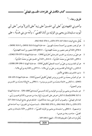 ‫كتاب‬
‫ل‬4‫م‬
‫في‬
‫ت‬١‫ء‬١‫ام‬
‫افن‬
'j_
‫طريق‬
‫رجاء‬
‫؛‬
‫نمرنى‬-‫وأ‬
‫القهندزي‬
‫ءلىأبىا"بن‬
‫على‬
‫زيد‬
‫على‬
،<;١[
‫ء‬
‫يوص‬
‫على‬
‫أبي‬
‫أيوب‬
‫سليمان‬
‫بن‬
‫يحيى‬
‫بن‬
‫الوليد‬
‫بن‬
‫ان‬‫ب‬‫أ‬
‫الصي‬
،
‫وأمه‬
‫من‬
‫بمي‬
‫صب‬
'
‫على‬
1
‫ي‬
‫اتل‬‫ق‬
‫ع‬،‫جا‬
‫ان‬‫ب‬‫ال‬
216/1
-
217
(
377
-
378
)
‫و‬
378/1
‫ر‬
961
-
962
.)
2
‫ه‬
‫و‬
‫أبونصر‬
‫متصور‬
‫بن‬
/‫أحمد‬
‫محمد‬
‫الهروي‬
.
‫عنه‬
‫غاية‬
‫النهاية‬
312/2
‫ر‬
3651
)
‫و‬
313/2
‫ر‬
3658
)
،
78/1
‫إ‬2‫ق‬
)‫رر(ك‬
‫أبو‬
‫نصر‬
‫منصور‬
‫ين‬
‫محمد‬
،
00/2
‫مق‬‫ب‬
)‫®(ك‬
‫متصور‬
‫بن‬
‫أحمد‬
‫المهندزي؛؛‬
.
3
‫ه‬
‫ّينهسدينافن‬‫ض‬‫و‬
(ّ‫ي‬‫ّاثز‬‫ي‬‫الحرحان‬
398
)
.
‫سغايةالهاة‬
577/1
-
578
‫ر‬
2342
)
،
/‫أ‬
299
‫ِو‬،‫ا‬
)‫اررك‬
‫علي‬
‫بن‬
‫محمد‬
®‫ازي‬‫ب‬‫الخ‬
،
2/2
‫أ_و‬3‫أ‬
)‫رر(ك‬
‫أبي‬
‫الحسين‬
‫علي‬
‫بن‬
‫محمد‬
'‫ل‬‫ا‬‫م‬‫أزت‬‫ب‬‫الخ‬
•
4
‫ه‬
‫وأبوالقام‬
‫زيد‬
‫بن‬
‫الي‬‫ع‬
‫بن‬
‫أحمد‬
‫المجلي‬
(ّ‫ي‬‫المكوف‬
358
)
.
‫محه‬
‫غاية‬
‫المهابة‬
298/1
-
299
(
1308
)
،
»‫هم<(جك)مالقامزدينضينأبيلأل‬5^
،
577/1
‫سء(ك)زبميننيس‬
•
5
‫م‬
‫ا‬
‫بين‬
‫اصرتين‬‫ح‬‫ال‬
‫ساقط‬
‫في‬
.‫الأصل‬
6
‫ه‬
‫وأبو‬
‫الخباص‬
‫محمد‬
‫بن‬
‫الحس‬
‫بن‬
‫يونس‬
‫الهذر‬
‫الكوفي‬
‫المحوي‬
(
332
)
.
‫عنه‬
‫غاية‬
‫النهاية‬
125/2
-
126
(
2947
)
،
7317/1
‫ول‬,‫إ‬
)‫ا‬-‫را(غ‬
‫محمد‬
‫بن‬
‫الحس‬
‫بن‬
‫يونس؛؛‬
،
‫يأ‬.‫ل‬3‫لمةوة‬
‫ار(ج‬
)‫ك‬
‫محمد‬
‫بن‬
‫الحسن‬
‫بن‬
‫يونس‬
)‫الحوي‬
٠٠
•
7
‫ه‬
‫ومليمان‬
‫بن‬
‫يحيى‬
‫بن‬
‫أيوب‬
‫بن‬
‫الوليد‬
‫بن‬
،‫أ؛او‬
‫التميمي‬
(،‫الغدادى‬
200
-
291
)
.
‫عنه‬
‫غاية‬
‫المهاية‬
‫لق‬7/‫أ‬
‫بن‬
)‫بسو(ك)إبراب‬
‫بن‬
‫كذا‬
‫ذكر‬
،‫الهذلي‬
‫والصواب‬
‫ئ‬
‫أ‬‫ر‬‫ق‬
‫على‬
‫رجاء‬
]‫محه‬
‫[نقول‬
:
‫كذلك‬
‫هو‬
‫في‬
‫جامع‬
،‫ال‬‫س‬‫ال‬
216/1
-
217
(
378-377
)
‫و‬
378/1
(
961
-
962
)
‫و‬
379/1
(
965
-
966
)
،
‫كما‬
‫ّبه‬‫و‬‫ص‬
‫ابن‬
‫ابزري؛‬
‫و؛هأآخذهافي‬
]‫تراحمهم‬
،
283/1
‫ول‬,‫ل‬‫م‬‫ب‬
‫ررفان‬
‫بن‬
‫يحنى‬
‫بن‬
‫الوليد‬
‫الض؛ياا‬
،
125/2
‫إ‬‫ق‬
‫آي‬
)‫«(ك‬
‫يمان‬
‫بن‬
‫يحنى‬
،‫الضى‬
‫صاحب‬
‫رجاء‬
‫بن‬
٠٠‫عيسى‬
.
‫اتل‬‫ق‬‫ت‬
‫قراءات‬
‫مء‬
‫المعروهذن‬
110
)‫(أ‬
،
‫المبهج‬
168/1
-
169
.
309
=^==^=
 