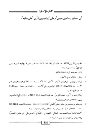 ‫كتاب‬
‫الأنانيد‬
‫أبي‬
‫المستنير‬
‫رجاء‬
‫بن‬
‫عيسىلوعلىثمإيراهيم‬
‫بن‬
‫نربي‬
‫أعلى‬
‫سليم‬
1
‫ا‬
‫دوهمي‬-
‫الكوفي‬
(
231
)
.
‫عنه‬
‫النهاة‬
283/1
(
1265
)
،
14/1
_(«‫ر‬,
)‫غاج‬
‫رجاء‬
‫بن‬
‫ءسى‬
‫اللؤلوياا‬
،
»‫لقيلرررحاء‬7/‫أ‬
•
‫كيلك‬
‫عنه‬
‫جامع‬
‫ايان‬
216/1
‫ر‬
76
)‫ق‬
.
2
‫و‬
•‫على؛هكذايراوفيالأصل‬
‫ت‬
‫إ‬
‫براهيم‬
‫بن‬
‫نربي؛‬
‫ابرمم‬
‫بن‬
،‫الأزرق‬
‫الأصل‬
•
‫هذا‬
‫الأحي‬
‫ر‬
‫حب‬
‫الأصل‬
‫هوإبراهيم‬
‫بن‬
‫على‬
‫الأزرق‬
.
‫عنه‬
‫غاية‬
‫النهاية‬
20/1
)‫روة‬
‫اهيم‬‫ر‬‫إي‬‫ر‬‫ر‬
‫ين‬
‫علي‬
‫الأزرق‬
‫روى‬
‫القراءة‬
‫عن‬
‫حمزة‬
.
‫روى‬
‫القراءة‬
‫عنه‬
‫عنبسة‬
‫بن‬
>‫النضر؛‬
.
،‫أناإيراممينتبي‬
‫ف‬
‫هو‬
‫الكوفي‬
.
‫عنه‬
‫غ‬
‫ة‬‫ي‬‫ا‬
‫المه‬
‫اية‬
14/1
-
15
(
52
)
،
18/1
‫قلل‬
‫رر(ج)إبراممين‬
»‫^إ؛راهيمينزنبي‬23‫تة‬/‫ل‬،»‫^^^^بي‬
•
4
‫ين‬
-31‫اكيالكوش(ه‬
200/189/188
)
.
‫عنه‬
‫ظيةالمه‬
‫اية‬
318/1
-
319
(
1397
)
،
15262/1
)‫«(ع‬
‫ملم‬
‫بن‬
»‫ءيسى‬
،
4/1
ِ2‫أل‬
22
_(«
‫غاج‬
)‫ك‬
))‫ملم‬
.
‫الإسناد‬
‫كاملا‬
‫بعد‬
‫التصويب‬
‫الهذلي‬
>
‫القهندزى‬
‫الحتازى‬
‫ك‬
‫زيد‬
‫بن‬
>‫علي؛‬
‫ابن‬
‫يونس‬
>
‫الضسي‬
>
‫رجاء‬
‫بن‬
َ
‫ك‬
‫إبراهيم‬
‫بن‬
‫زربي‬
>
‫سليم‬
>
‫حمرة‬
•
———
310
——
 