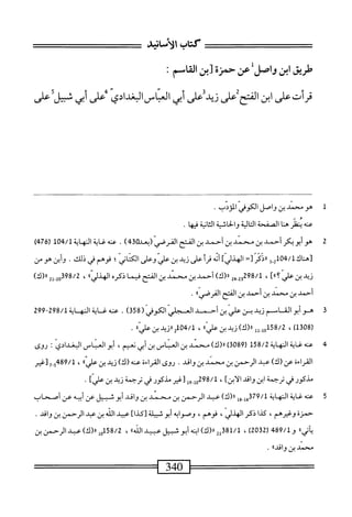 ^‫=^^تت^^^^تتتتت^^تتتتتت‬:
‫كتاب‬
،‫الأساسم‬
‫طريق‬
‫ابن‬
‫واصل‬
‫عن‬
‫حمزة‬
‫[بن‬
‫القاسم‬
;
‫قرأت‬
‫على‬
‫ابن‬
‫الفتح‬
‫ض‬
‫ويدض‬
‫أبي‬
‫العاسالغدادي‬
‫ض‬
‫ر‬
‫شيوأش‬
1
‫ه‬
‫ومحمد‬
‫بن‬
‫واصل‬
‫الكوفي‬
‫الويب‬
.
‫عنه‬
‫ينظر‬
‫هنا‬
‫الصفحة‬
‫التالية‬
‫والحاشية‬
‫الثانية‬
‫فيها‬
.
7
‫ه‬
‫و‬
‫أبوبكر‬
‫أحمد‬
‫بن‬
‫محمد‬
‫بن‬
‫أحمد‬
‫بن‬
‫الفتح‬
‫القرصي‬
)4‫ق‬0‫(بعال‬
.
‫عنه‬
‫غاية‬
‫النهاية‬
104/1
(
476
)
3-2‫تهناكلمبمهل‬
‫«دهم‬
=[
]‫الهذلي‬
‫د‬
‫أ‬‫ر‬‫ق‬
‫على‬
‫زيد‬
‫بن‬
‫علي‬
‫وش‬
‫اني‬‫ت‬‫الك‬
،
‫فوهم‬
‫في‬
‫ذلك‬
.
‫أين‬‫و‬
‫هو‬
‫من‬
‫زيد‬
‫بن‬
‫عر‬
]»‫؟‬
،
298/1
2‫ِبم‬2‫و‬
)‫رر(ك‬
‫أحمد‬
‫بن‬
‫محمد‬
‫بن‬
‫الفتح‬
‫فيما‬
‫ذكره‬
»‫الهذلي‬
،
398/2
2‫_ل‬2‫و‬
)‫را(ك‬
‫أحمد‬
‫بن‬
‫محمد‬
‫بن‬
‫أحمد‬
‫بن‬
‫القح‬
‫ا‬‫ا‬‫ي‬‫الفرص‬
.
3
‫ه‬
‫وأبو‬
‫الق‬
‫ام‬
‫م‬
‫زيد‬
‫بن‬
‫علي‬
‫ن‬
‫أحمد‬
‫العجلي‬
‫الكوفي‬
(
358
)
.
‫عنه‬
‫غ‬
‫اية‬
‫المه‬
‫اية‬
298/1
-
299
(
1308
)
،
158/2
‫ِلل‬‫ل‬‫ه‬
»‫«(ك)زيد؛نءالي‬
،
04/1
»‫مررزيد؛نءلي‬
.
4
‫ع‬
‫ه‬‫ت‬
‫غاية‬
‫النهاية‬
158/2
(
3089
)
)‫رر(ك‬
‫محمد‬
‫بن‬
‫العباس‬
‫بن‬
‫أبي‬
،‫نعيم‬
‫أبو‬
‫العباس‬
‫البغدادي‬
‫روى‬
‫القراءة‬
‫عن‬
)‫(ك‬
‫عبد‬
‫الرحمن‬
‫بن‬
‫محمد‬
‫بن‬
‫واقي‬
•
‫روى‬
ْ‫ء‬‫القرا‬
)‫عنه(ك‬
‫زيد‬
‫بن‬
®‫علي‬
،
489/1
‫ج‬
‫ح‬
‫وغير‬
‫مذكور‬
‫في‬
‫ترجمة‬
‫ابن‬
‫واقي‬
]‫الابن‬
،
‫أ‬9-01‫لمةوة‬
‫تغير‬
‫ْذمر‬
‫محي‬
‫ترجمة‬
‫زيد‬
‫بن‬
]‫علي‬
•
5
‫ع‬
‫نه‬
‫غاية‬
‫النهاية‬
379/1
‫غإ_وإ‬
)‫اررك‬
‫عبد‬
‫الرحمن‬
‫بن‬
‫محمد‬
‫بن‬
‫واقي‬
‫أبو‬
‫ثبيل‬
‫عن‬
‫أبيه‬
‫عن‬
‫أصحاب‬
‫حمزة‬
،‫وغيرهم‬
‫كدا‬
‫ذكر‬
،‫الهذلي‬
،‫فوهم‬
‫وصوابه‬
‫أبوشبيلة‬
]‫[كدا‬
‫عبيد‬
‫الله‬
‫بن‬
‫عبد‬
‫الرحمن‬
‫بن‬
‫واقي‬
.
،‫^يداف‬
158/2
‫هل«(ك)ءبد‬
‫الرحمن‬
‫بن‬
‫واقدا؛‬,V‫محمد‬
.
^=_‫=_=ذم‬
 