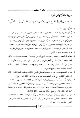 ‫كتاب‬
‫قرأت‬
‫على‬
‫آ؛‬‫ن‬‫ا؛‬‫ت‬
‫الفتح‬
‫ممر‬
‫أعلى‬‫د‬‫زي‬
‫ابن‬
‫يونسء‬
‫على‬
‫أبي‬
‫أيوب‬
‫الفثى‬
1
‫ا‬
:‫لخزان‬
،‫الجزار‬
.‫الأصل‬
2
‫مب‬
‫اتل‬
‫جامع‬
‫او__ان‬
378/1
(
963
)
،
‫الروضة‬
162/1
‫(ذكر‬
‫إناد‬
‫اية‬‫و‬‫ر‬
‫مد‬
‫الرحمن‬
‫بن‬
)‫ئلوقا‬
،
‫ائسر‬
252/1
-
354
‫اية‬‫و‬‫(ر‬
‫القي‬
‫ص‬
‫ترك‬
‫اء‬‫د‬‫الح‬
،‫م‬
‫شم‬
،‫ويحمح‬
‫بن‬
،^٠
‫ان‬‫ز‬‫الخ‬
‫وب‬
‫ارجمن‬
‫بن‬
‫ا‬‫ئ‬‫قلو‬
‫الكوفي‬
‫عن‬
‫حمزة‬
‫نف‬
)‫ه‬
،
‫قراءات‬
‫القراء‬
‫العروفن‬
‫لأ(رواية‬0
‫ابن‬
‫قلوقا‬
‫والخزاز‬
‫من‬
‫طريق‬
‫رجاء‬
‫عنهما‬
‫عن‬
)‫جمزة‬
،
-‫ل‬86/‫الهجل‬
169
‫(رواية‬
‫الص‬
‫من‬
‫<يق‬
‫ابن‬
‫قلوقا‬
)‫والخنان‬
،
‫ق‬-‫ل‬24/‫غايةالأحصارل‬
14
‫ر‬
162
‫)(روايةا؛ن‬
‫قلوقا‬
)‫والخنان‬
،
‫الصباح‬
‫الزاهر‬
‫ل‬46-61‫ق‬/1
‫(رواية‬
‫ابن‬
‫قلوقا‬
‫ويص‬
‫بن‬
‫علي‬
)‫الخزان‬
•
‫ق‬
‫م‬
‫ا‬
‫بين‬
‫الخاصرتين‬
‫صاقط‬
‫من‬
‫الأصل‬
•
4
‫ه‬
‫و‬
‫أبو‬
‫بكر‬
‫أحمد‬
‫بن‬
‫محمد‬
‫بن‬
‫أحمد‬
‫بن‬
‫الفتح‬
‫القرصي‬
‫(يعالا‬
430
)
.
‫عنه‬
‫غاية‬
‫النهاية‬
104/1
‫ر‬
476
)
‫ت‬
‫ه‬
‫اك‬‫ن‬
‫بمهل‬/‫ل‬
3.2
‫رردم‬
=[
‫الهدرآ‬
‫أنه‬
‫أ‬‫ر‬‫ق‬
‫على‬
‫زيد‬
‫بن‬
‫علي‬
‫وعلى‬
‫الكتاني‬
‫؛‬
‫فوهم‬
‫في‬
‫ذلك‬
.
‫وأين‬
‫هو‬
‫من‬
‫زيد‬
‫بن‬
‫علي‬
]»‫؟‬
،
‫ص‬92‫ة‬/1
)‫اا(ك‬
‫أحمد‬
‫بن‬
‫سمد‬
‫بن‬
‫الفتح‬
‫فيما‬
‫ذكره‬
»‫الهذلي‬
،
98/2
‫شلأ‬
)‫رر(ك‬
‫أحمد‬
‫بن‬
‫محمد‬
‫بن‬
‫أحمد‬
‫بن‬
‫القح‬
‫؛‬،‫القرصي‬
.
5
‫ه‬
‫و‬
‫أبو‬
‫الق‬
‫اس‬
‫م‬
‫زيد‬
‫بن‬
‫علي‬
‫بن‬
‫أحمد‬
‫العجالي‬
‫الكوفي‬
(
358
)
.
‫عنه‬
‫غ‬
‫اية‬
‫النه‬
‫اية‬
298/1
"
299
‫؛‬1^‫(؟‬
،
‫لألأ‬،‫'بنأنح‬،<‫ّمذد؛ن‬‫ا‬‫ت«<جك)أبواك‬
،
‫رزئي‬
‫بن‬
»‫ءلي‬
•
6
‫ه‬
‫وأبوالعباس‬
‫محمد‬
‫بن‬
‫الحسن‬
‫بن‬
‫يونس‬
‫الهدلي‬
‫الكوفي‬
‫النحوي‬
(
332
)
.
‫عنه‬
‫غاية‬
‫النهاية‬
125/2
-
126
(
2947
)
،
‫سم‬،‫أ‬9‫ب‬/1
‫س‬,‫تينادنين‬
،‫الهذر‬
،
298/1
،‫ء‬.‫ل‬،
‫«<ك)سدين‬
‫الحعسن‬
‫بن‬
‫يوسهط‬
‫فيما‬
‫يكره‬
‫ا‬
‫لهدلمط‬
‫؛‬‫ا‬
‫وتنسه‬
٠
)‫ريوسما‬
‫هنا‬
،
‫كما‬
‫ّبطه‬‫ص‬
‫ابن‬
‫ابزري‬
،
‫هو‬
‫ؤ‬
)‫يؤسى‬
،
‫كما‬
‫أذرك‬
،‫ذلك‬
.‫ٌفىاكح‬‫ن‬‫ظلأصنات‬
‫بمال‬
‫اية‬‫غ‬
‫الهاية‬
125/2
(
2946
])
.
7
‫ه‬
‫وسليمان‬
‫بن‬
‫يحيى‬
‫بن‬
‫أيوب‬
‫بن‬
‫الوليد‬
‫بن‬
‫ان‬‫ب‬‫أ‬
‫التميمي‬
‫البغدادي‬
-2‫ه‬0(
291
)
•
‫عنه‬
‫غاية‬
‫النهاية‬
317/1
‫ل‬
1394
)
،
83/1
‫مإ‬
‫وث‬
‫ررمليمان‬
‫ين‬
‫يحيى‬
‫بن‬
‫الوليد‬
‫ا‬‫ا‬‫ي‬1‫الض‬
،
125/2
‫إ‬‫ق‬
)‫ار(ك‬
‫مليمان‬
‫بن‬
‫يحيى‬
،‫الضنى‬
‫صاحب‬
‫رجاء‬
‫بن‬
'‫ا‬‫عيسى‬
•
‫=س^=^ا‬
346
=—^=^^^^=‫ا‬
 