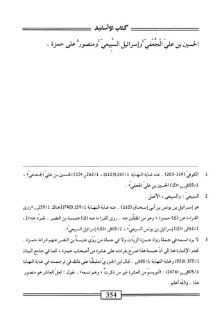 ‫==كظبالألتياو‬
‫=^ء‬
‫ان‬‫س‬‫الح‬
‫بن‬
‫علي‬
‫الجعفي‬
‫ؤإمحرائل‬
‫انعي‬
‫ومنصور‬
‫على‬
‫حمر؛‬
٠
ُ
‫ه‬
1
‫ا‬
‫لكوش‬
(
119
-
203
)
.
‫اكهاة‬
247/1
(
1123
،)
262/1
)‫يإ«(ك‬
‫الحي‬
‫بن‬
‫طي‬
>‫دضا‬-‫ا‬
،
‫هأ‬.‫لمقهشمأ‬
)‫®(ك‬
،‫الحسحم‬
‫بن‬
‫علي‬
®‫ابعفي‬
•
‫ة‬
‫ا‬
‫لهيص‬
•
‫ر‬5‫داله‬
،
‫الأصل‬
•
‫ّرابل‬‫ا‬‫هو‬
‫بن‬
‫يوس‬
‫بن‬
‫أبي‬
‫ّحاق‬‫إ‬
(
162
)
.
‫صه‬
‫الهاة‬
159/1
‫ر‬
740
‫)[ثك‬
59/1
5.‫أإ‬
‫اروى‬
‫القراءة‬
‫عن‬
)‫(ك‬
‫حمرة‬
‫؛‬
‫وهو‬
‫ْن‬
‫اكانن‬
‫عنه‬
.
‫روى‬
‫القراءة‬
‫عنه‬
)‫(ك‬
‫عنب‬
‫ة‬
‫بن‬
‫النضر‬
.
‫تمرد‬
‫عنه؛اآ‬
،
‫مل‬26/‫ل‬
)‫رر(ك‬
‫إسرائيل‬
‫بن‬
‫يونس‬
‫البي؛؛‬
،
05/1
‫ققل‬
)‫رر(ك‬
‫إسرايل‬
ٌ‫ي‬‫اليع‬
•
3
‫ا‬‫ل‬
‫يرد‬
‫اسمه‬
‫في‬
‫حملة‬
‫رواة‬
‫حمزة‬
‫الزيات‬
‫ولا‬
‫قي‬
‫حمالة‬
‫من‬
‫روى‬
‫عتب‬
‫ة‬
‫بن‬
‫النضر‬
‫عنهم‬
‫قراءة‬
‫حمزة‬
.
‫نحدر‬
‫الإثارة‬
‫هنا‬
‫إلى‬
‫أن‬
‫عنبسة‬
‫هدا‬
‫صرح‬
‫اءته‬‫ر‬‫بق‬
‫على‬
‫عشرة‬
‫من‬
‫أصحاب‬
،‫حمزة‬
‫كما‬
‫في‬
‫حامع‬
‫ا‬‫ي‬‫الب‬
٠j
375/1
(
953
)
‫وغاية‬
‫النهاية‬
605/1
‫ول‬
.
‫قال‬
‫ابن‬
‫ثئا‬-ّ‫ى‬‫الحزر‬
‫عر‬
‫ذلك‬
‫في‬
‫ترجمته‬
‫في‬
‫غاية‬
‫الهاية‬
05/1
(2‫ِو‬‫إ‬‫ةفي‬
2476
)
‫الم‬‫ر‬
‫يم‬
‫من‬
‫العثرة‬
‫غير‬
‫من‬
‫ذكرت؛‬
‫وهم‬
•
‫نقول‬
'•
‫لعل‬
‫العاشر‬
‫هومنصور‬
‫هدا‬
.
‫والله‬
‫أعلم‬
.
354
 