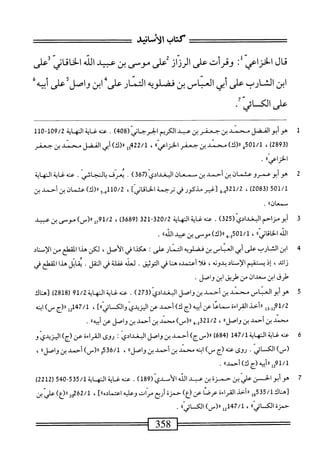 ‫كتأب‬
‫الأناشش‬
‫قال‬
‫الخزاعي؛‬
‫وقرأت‬
‫على‬
‫ارزاز‬
‫على‬
‫موسى‬
‫بن‬
‫عبيد‬
‫الله‬
‫الخاقاني‬
‫على‬
‫ابن‬
‫الشارب‬
‫على‬
‫أبي‬
‫العباس‬
‫بن‬
‫فخلويه‬
‫اكنار‬
‫على‬
‫ابن‬
‫واصل‬
‫على‬
‫أمحه‬
.‫ءااىالكسائي‬
1
‫ه‬
‫وأبوالقمل‬
‫سندين‬
‫جعفر‬
‫ين‬
‫عد‬
‫الكريم‬
‫ابرحاني‬
(
408
)
.
‫صه‬
‫غاة‬
‫الهاة‬
109/2
‫لل‬0-
(
2893
)
،
501/1
،
)‫ا<ك‬
‫سند‬
‫بن‬
‫جعفر‬
»‫كزاءي‬-‫ا‬
،
422/1
‫؛؛‬
)‫«(ك‬
‫أيي‬
‫القفل‬
‫محني‬
‫ين‬
‫جعفر‬
‫الخزامء‬
•
‫ة‬
‫ه‬
‫وأبوعمروعثمان‬
‫بن‬
‫أحمد‬
‫بن‬
‫ممعان‬
‫البغدادي‬
7(
6
‫ق‬
)
.
‫يعرف‬
‫يالنجاسي‬
.
‫عنه‬
‫غاية‬
‫النهاية‬
501/1
‫رق‬
208
)
،
21/2
‫قي‬
‫و‬
‫[غير‬
‫مذكور‬
‫في‬
‫ترحمة‬
]‫الخاقاني‬
،
110/2
‫ي‬
‫ج‬
)‫رر(ك‬
‫عثمان‬
‫بن‬
‫أحمد‬
‫بن‬
‫قمعانا؛‬
.
3
‫أ‬
‫بومزاحم‬
)‫ة‬52(‫اوغدادي‬
.
‫عنه‬
‫غاية‬
‫المهاية‬
20/2
‫ق‬12-‫ق‬
‫ر‬
689
)‫ق‬
،
1/2
‫همرر(س)موس؛نسد‬
»‫اشالخاقاني‬
،
‫لهشاا(ك)موسينبداض‬/‫ل‬
.
4
‫ا‬
‫بن‬
‫الشارب‬
‫على‬
‫أبي‬
‫العجاس‬
‫ين‬
‫فضلويه‬
‫الخمار‬
‫على‬
‫هكذا‬
‫في‬
،‫الأصل‬
‫لكن‬
‫هدا‬
‫اكلع‬
‫مجن‬
‫الإسناد‬
،‫زائد‬
‫إذ‬
‫يستقيم‬
‫اد‬‫ت‬‫إس‬‫ل‬‫ا‬
،‫بدونه‬
‫ا‬‫ل‬‫ف‬
‫أعتمده‬
‫هنا‬
‫في‬
.‫التوثيق‬
‫لعله‬
‫غفلة‬
‫في‬
‫النقل‬
.
‫ابل‬‫ق‬‫ي‬
‫هذا‬
^‫!^؛‬١
‫في‬
‫طرق‬
‫ابن‬
‫معدان‬
‫ٌن‬
‫طريق‬
‫ابن‬
‫واصل‬
•
‫ق‬
‫ه‬
‫وأبوالعباس‬
‫محمد‬
‫بن‬
‫أحمد‬
‫بن‬
‫واصل‬
‫البغدادي‬
(
273
)
.
‫محه‬
‫غاية‬
‫الخهاية‬
91/2
(
2818
)
‫[هناك‬
‫إ_وإ‬2‫َلو‬‫ة‬
‫ررأخذ‬
‫اءة‬‫ر‬‫الق‬
‫سماعا‬
‫عن‬
‫ه‬‫ي‬‫أب‬
‫(ج‬
)‫ك‬
‫أحمد‬
‫عن‬
‫اليزيدي‬
‫والكسائياأآ‬
،
47/1
‫إ‬2‫أ‬
‫ا(ج‬‫ر‬
)_
‫ابنه‬
‫محمد‬
‫بن‬
‫أحمد‬
‫بن‬
‫واصلاأ‬
،
4-3‫ثمملثمث‬
)‫را(س‬
‫محمد‬
‫بن‬
‫أحمد‬
‫ين‬
‫واصل‬
‫عن‬
‫أييه؛؛‬
•
‫ة‬
‫ع‬
‫نه‬
‫غاية‬
‫النهاية‬
147/1
(
684
)
)‫را(سج‬
‫أحمد‬
‫بن‬
‫واصل‬
‫البغدادي‬
:
‫روى‬
‫القراءة‬
‫عن‬
)‫(ج‬
‫اليزيدي‬
‫و‬
)_(
‫الكسائي‬
•
‫روى‬
‫عنه(ج‬
)_
‫ابنه‬
‫محمد‬
‫بن‬
‫أحمد‬
‫بن‬
‫واصل؛؛‬
،
536/1
‫و‬
)‫ار(س‬
‫أحمد‬
‫بن‬
»‫واصل‬
،
‫إررأ؛يه(جك)أحمداا‬2‫لملو‬
.
7
‫ه‬
‫وأبوالحز‬
‫علي‬
‫بن‬
‫حمزة‬
‫بن‬
‫عبد‬
‫النه‬
‫الأسدي‬
(
189
)
.
‫صه‬
‫غاة‬
‫اله‬
‫اة‬
535/1
-
540
(
2212
)
‫[هناك‬
535/1
‫إ‬‫و‬
‫اءأحد‬
‫اءة‬‫ر‬‫الق‬
‫ا‬‫ص‬‫عر‬
‫عن‬
)‫(ع‬
‫حمزة‬
‫أرع‬
‫مرات‬
‫وعليه‬
]‫؛‬،‫ائماده‬
،
262/1
2‫و‬
)‫المع‬‫ر‬
‫عليإبن‬
‫حمزة‬
‫الكارا؛‬
،
47/1
)_(«‫أي؛‬
‫الكاش؛؛‬
.
 