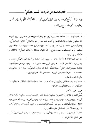 ‫كتاب‬
‫الكامل‬
‫محي‬
‫اماءات‬
‫الحمسيت‬
‫للهذر‬
‫وعمر‬
‫السراج‬
‫وحميد‬
‫بن‬
‫الوزير‬
‫وأي‬
‫بشر‬
،‫القطان‬
‫كلهم‬
‫فرددا‬
‫على‬
‫يعقوب‬
٠
‫وهذه‬
‫سع‬
‫روايات‬
•
1
‫ع‬
‫نه‬
‫غاية‬
‫النهاة‬
/‫ل‬
592
60‫ر‬
'
24
)
‫ررعمر‬
‫بن‬
‫سراج‬
‫روى‬
‫القراءة‬
‫عن‬
‫يعفوب‬
‫الحضرمي‬
•
‫روى‬
‫القراءة‬
‫عنه‬
‫م‬
‫لم‬
‫بن‬
‫سميان‬
•
‫كذا‬
‫ذكر‬
‫الأهوازى؛‬
‫وهو‬
.‫الصواب‬
‫ووهم‬
‫فيه‬
،‫الهذلي‬
‫فقال؛‬
‫عمر‬
‫السراج‬
.
‫وذكر‬
‫أن‬
‫الراوي‬
‫عته‬
‫الحز‬
‫بن‬
‫م‬
‫لم‬
.
‫وليس‬
،‫كذلك‬
‫ؤإنما‬
‫الراوي‬
‫عنه‬
‫مسلم‬
‫بن‬
،‫سميان‬
‫والحسن‬
‫بن‬
‫م‬
‫لم‬
‫يروى‬
‫عن‬
‫أيه‬
‫ه‬
‫لم‬
‫عن‬
‫عمر‬
‫بن‬
‫سراج‬
•
‫والله‬
‫أعلمء‬
،
87/2
‫م‬‫ث‬‫ق‬
‫و‬
)‫ار(ك‬
‫عمر‬
‫السراجء‬
،
‫ِإإ‬2‫إ‬2‫ةق‬/1
»‫ّاج‬‫ر‬‫لر(ك)عمينس‬
.
2
‫ع‬
‫نه‬
‫غاذاله‬
‫اة‬
265/1
‫ر‬
201
‫ل)[هاك‬
‫س‬3/‫أ‬
ْ‫ر‬‫«ذك‬
‫اففل‬‫ح‬‫ال‬
‫أبو‬
‫العلاء‬
‫الهمذاني‬
‫في‬
‫أصحاب‬
‫يعقوب‬
‫وقال‬
‫هكذا‬
‫في‬
‫الإمناد‬
I
‫حميد‬
‫بن‬
‫الوزير‬
‫القطان‬
‫النيلي‬
.
‫قال‬
‫ومنهم‬
‫من‬
‫جعل‬
‫حميدا‬
،‫اثنن‬
‫ال‬‫ق‬‫ف‬
''
‫حميد‬
‫بن‬
‫الوزير‬
‫النير‬
‫وحميد‬
‫القطان‬
.
‫قلت‬
‫ت‬
‫وكذا‬
‫فرق‬
‫الهذلي‬
‫يبن‬
‫حميد‬
‫بن‬
‫الوزير‬
‫وأبي‬
‫بشر‬
]»‫القطان‬
،
87/2
3‫ق‬
)‫رل(ك‬
‫حميد‬
‫بن‬
»‫الوزير‬
،
‫تي‬5‫ذ‬/‫ل‬2
)‫را(ك‬
‫حمد‬
‫بن‬
»‫وزير‬
.
3
‫و‬
‫أبي؛‬
،‫وابن‬
•‫الأصل‬
4
‫ع‬
‫نه‬
‫لإط‬
‫المهاة‬
79/1
‫ل‬9.‫لول‬
‫ررأبوبشر‬
‫اسان‬
))‫حميد‬
/‫ول‬
265
‫ل‬
1201
)
،
87/2
)‫_بمرر(ك‬3‫ذ‬
‫أبوبشر‬
))‫القطان‬
،
22233/1
)‫رر(ك‬
‫أبي‬
‫بثر‬
))‫اسان‬
.
5
‫ق‬
‫رنوا‬
:
‫قرنا‬
،
.‫الأصل‬
6
‫ي‬
‫ابل‬‫ق‬
‫المبسوط‬
82
‫أ‬‫ر‬‫ررق‬
=[
‫الحسن‬
‫بن‬
‫م‬
‫لم‬
‫بن‬
‫ان‬‫ي‬‫سف‬
‫الضرير‬
]‫المفتر‬
‫على‬
‫ه‬‫ي‬‫أب‬
‫م‬
‫لم‬
‫بن‬
‫ان‬‫ي‬‫سف‬
‫وعلى‬
‫أبي‬
‫الحسن‬
‫روح‬
‫بن‬
‫عد‬
‫المزمن‬
‫وزيد‬
‫بن‬
‫أحمد‬
‫بن‬
‫إسحاق‬
-
‫وهو‬
‫ابن‬
‫أحي‬
‫يعقوب‬
-
‫وأحمد‬
‫بن‬
‫عبد‬
‫الخلاق‬
]‫[كذا‬
‫الحلم‬
‫المكفوف‬
،‫وأ؛ي‬
‫بشر‬
‫حميد‬
‫القطان‬
‫وكعب‬
‫بن‬
‫إبراهيم‬
‫وحميد‬
‫بن‬
‫الوزير‬
‫المش‬
‫وعمر‬
‫المراج؛‬
‫وهؤلاء‬
‫كلهم‬
‫قرووا‬
‫على‬
‫يعفوب‬
٠٠‫الحضرمي‬
•
‫للتنبيه‬
:
‫لقد‬
‫فرق‬
‫ابن‬
‫مهران‬
‫فيما‬
‫نقله؛؛ن(أبي‬
‫بشرحميد‬
)‫القطان‬
‫و(حميد‬
‫بن‬
‫الوزير‬
،‫المليرآ‬
‫كما‬
‫فحل‬
‫ز‬-‫الهذ‬
‫أعلام‬
‫فى‬
‫المس‬
•
‫======^===ا‬
59
=^=====^==‫ا‬
 