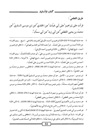 ‫كتاب‬
‫الأناه‬
:'‫طروقاسي‬
‫قرأت‬
‫على‬
‫إبرام‬
‫على‬
‫أبي‬
‫غاث‬
‫عن‬
‫الخلدي‬
‫عن‬
‫ابن‬
‫موس‬
‫ان‬
‫اوي‬
‫عن‬
‫محمد‬
‫بن‬
‫بمحتى‬
‫القطعي‬
‫عن‬
‫أبي‬
‫زيدة‬
‫عن‬
‫أبي‬
‫سمال‬
•
1
‫ع‬
‫نه‬
‫غاية‬
‫النه‬
‫اية‬
9/1
)2‫رل‬
)‫رر(ك‬
‫إبراهيم‬
‫بن‬
‫أحمد‬
‫الإربلي‬
‫العروق‬
‫بالخاحي‬
•
‫شخ‬
•
‫روى‬
‫القراءة‬
‫عن‬
)‫(ك‬
‫أحمد‬
‫بن‬
‫الحسن‬
‫بن‬
‫عر‬
‫المعدل‬
.
‫قرأ‬
‫عاليه‬
)‫(ك‬
‫أبو‬
‫القاسم‬
»‫الهذلي‬
،
2‫و‬64/‫ل‬
‫راإبراهم‬
‫ين‬
،‫أحمد‬
‫شخ‬
"‫الهذر‬
،
‫ل‬6-‫تمةومحل‬
‫آ‬‫أ‬‫ل‬‫ررر‬
‫إبرامم‬
‫بن‬
‫أحمد‬
"‫الإرض‬
•
2
‫ع‬
‫نه‬
‫غاية‬
‫النهاية‬
46/1
(
194
)
)‫«(ك‬
‫أحمد‬
‫بن‬
‫الحس‬
‫بن‬
،‫علي‬
‫أبوعتاب‬
‫لكدا]المدل‬
:
‫روى‬
‫القراءة‬
‫عن‬
)‫(ك‬
‫جعفر‬
‫بن‬
.‫نصير‬
‫روى‬
‫عنه‬
‫القراءة‬
‫إبراهيم‬
‫بن‬
،‫أحمد‬
‫شخ‬
.‫الهذر‬
‫ا‬‫ل‬
»‫أءرفه‬
،
198/1
‫ل‬
)‫رل(ك‬
‫أحمد‬
‫بن‬
‫الحسن‬
‫بن‬
‫عر‬
®‫المعدل‬
،
‫ل‬2‫لمو‬
)‫رر(ك‬
‫أحمد‬
‫بن‬
‫الحسن‬
‫بن‬
‫عر‬
®‫المعدل‬
.
3
‫ه‬
‫و‬
‫جعفر‬
‫بن‬
‫محمد‬
‫بن‬
‫نصر‬
.
‫عنه‬
‫غاية‬
‫النهاية‬
197/1
~
198
(
908
)
،
68/2
‫يزج‬
‫ةج‬
‫ارحعفر‬
‫بن‬
‫محمد‬
‫بن‬
‫نصر‬
®‫الخلدي‬
،
46/1
2‫و‬
‫ررحعفر‬
‫بن‬
®‫نصير‬
.
4
‫ا‬
‫بن‬
‫موسى‬
I
‫موصى‬
،‫بن‬
.‫الأصل‬
‫هو‬
‫أبو‬
‫جعفر‬
‫محمد‬
‫بن‬
‫موصى‬
‫المساوي‬
‫المقرئ‬
+(
330
)
.
‫عنه‬
‫غاية‬
‫المهاية‬
268/2
(
3493
)
،
78/1
‫يذ‬.
‫ررمحمد‬
‫بن‬
‫موس‬
®‫الماوي‬
‫[تنبيه‬
:
‫ذكره‬
‫ابن‬
‫الحزري‬
‫فيمن‬
‫روى‬
‫القعلعي‬
‫عنهم‬
‫الحروف‬
‫سماعا‬
،
‫وليس‬
‫فيمن‬
‫رووا‬
‫القراءة‬
]‫عنه‬
،
197/1
‫ِإ‬
-
198
‫إ‬
)‫رر(ك‬
‫محمد‬
‫بن‬
‫موس‬
[
198
‫]ال‬
®ّ‫ي‬‫او‬
.
5
‫ه‬
‫وأبوعبد‬
‫الله‬
‫محمد‬
‫بن‬
‫يحيى‬
‫بن‬
‫مهران‬
.‫المصري‬
‫عنه‬
‫غاية‬
‫المهاية‬
278/2
(
3532
)
،
305/1
‫وإ‬
)‫ار(ع‬
‫محمد‬
‫بن‬
‫يحنى‬
®‫القهلعي‬
،
®‫اامحمدبنبمضاكسمأ‬2‫ةءم‬/2
•
6
^
‫يد‬
‫بن‬
‫أوص‬
‫الأنصاري‬
‫الحوي‬
(
120
-
215
)
.
‫عنهغايةالهاية‬
305/1
(
1339
)
،
27/2
)‫ولرر(ك‬
‫أبونني‬
‫سعيد‬
‫ين‬
®‫أوس‬
،
278/2
_(«‫إ‬2_‫إإ‬
‫غاج‬
‫ف‬
)‫ك‬
‫أبي‬
‫زيد‬
®‫الأنصاري‬
.
7
‫ه‬
‫و‬
‫قعنب‬
‫بن‬
‫أبي‬
‫قعنب‬
‫العدوي‬
‫المصري‬
•
‫عنه‬
‫غاية‬
‫النهاية‬
27/2
(
2614
)
‫[هناك‬
27/2
‫إ‬‫و‬_‫إ‬‫و‬
‫ه‬‫ل‬‫رر‬
‫اختيار‬
‫ر‬
‫ا‬
،‫لقراءة‬
‫ثاذ‬
‫عن‬
،‫العامة‬
‫رواه‬
‫عنه‬
)‫(ك‬
‫أبوزيد‬
‫سعيد‬
‫بن‬
]®‫أوس‬
،
348/2
‫ِوإ‬‫ل‬‫و‬
‫[غير‬
‫مذكور‬
‫ر‬
‫ترجمة‬
]‫البربري‬
‫و‬
352/1
‫ه‬
‫[غير‬
‫مذكور‬
‫فى‬
‫ترجمة‬
]‫صاد‬
،
305/1
)‫ورر(ك‬
‫أبى‬
‫المال‬
‫قعنب‬
‫العدوي؛ا‬
"
 