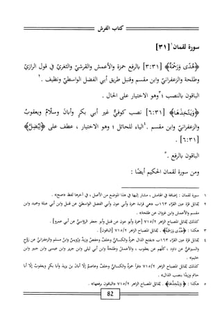 ‫كتاب‬
‫الفرش‬
‫مورة‬
‫لقمان‬
‫ز‬
١
]٣
‫<ؤغتى‬
‫ذذخج‬
]‫لا'آت'آ‬
‫الرفع‬
‫حمزة‬
‫والأعمش‬
‫وامس‬
‫الثغرئ‬‫و‬
‫ل‬
‫قول‬
‫انازئ‬
‫وطلحة‬
‫والرعفرائ‬
‫ابن‬‫و‬
‫مقسم‬
‫وقبل‬
‫طريق‬
‫أبي‬
‫الفضل‬
‫الواسهلي‬
‫وطيف‬
.
‫الباقون‬
‫بالصب‬
‫؛‬
‫وهو‬
‫الاختيار‬
‫على‬
‫الحال‬
.
>‫<ؤونقخذهاه‬
١٣‫ل‬
]٦‫ث‬
‫ضب‬
‫كوفي‬
‫غير‬
‫أبي‬
‫بكر‬
‫ال‬‫ب‬‫أ‬‫و‬
‫وسلام‬
‫ويعقوب‬
‫والرعسمائ‬
‫ابن‬‫و‬
‫مقسم‬
•
‫اء‬‫ي‬‫ال‬
‫للحائل‬
‫؛‬
‫وهو‬
‫ار‬‫ي‬‫اخت‬‫ل‬‫ا‬
،
‫عطف‬
‫على‬
‫جيذه‬
‫الباقون‬
‫الفع‬‫ب‬
.
‫ومن‬
‫محموؤة‬
‫لقمان‬
‫الحكيم‬
‫أيصا‬
I ٠٠
٠
I
٠٠
١
‫سورة‬
‫لقمان‬
:
‫إضافة‬
‫ق‬
،‫الهامش‬
‫مثار‬
‫ا‬‫ه‬‫إلي‬
‫ق‬
‫هذا‬
‫لوصع‬،‫ا‬
‫من‬
،‫الأصل‬
‫ق‬
‫آخرها‬
‫لفظ‬
»‫«صح‬
.
٢
‫ي‬
‫اتل‬‫ق‬
‫ة‬‫ز‬‫ق‬
‫عن‬
‫اء‬‫ز‬‫الع‬
٦٣
‫اب‬
‫«هي‬
‫اءة‬‫ر‬‫ق‬
‫حمزة‬
‫أبي‬‫و‬
‫عون‬
‫أبي‬‫و‬
‫المضل‬
‫الواسطي‬
‫عن‬
‫نبل‬
‫ابن‬‫و‬
‫أبي‬
‫عبلة‬
‫وحميد‬
‫وابن‬
‫مقم‬
‫والأعمش‬
‫وابن‬
‫غزوان‬
‫عن‬
‫ك‬،‫هللحة‬
٠
‫كذلك‬
‫اتل‬‫م‬‫ب‬
‫الممباح‬
‫إهر‬‫ن‬‫ال‬
‫ه‬/‫آ‬
٧١
‫[حمزة‬
‫أبو‬‫و‬
‫عون‬
‫عن‬
‫قبل‬
‫أبو‬‫و‬
‫جعفر‬
‫اسي‬‫و‬‫الر‬
‫عن‬
‫أبي‬
]‫عمرو‬
•
٣
‫ه‬
‫كذا‬
‫؛‬
‫ؤهالى‬
j3■
^^
.
‫اتل‬‫ق‬‫ي‬
‫اح‬‫ب‬‫الص‬
‫الزاهر‬
‫ه‬/‫آ‬
٧١
‫ا‬‫ن‬‫اقو‬‫ب‬‫ال‬‫ل‬
•
٤
‫ي‬
‫اتل‬‫ق‬
‫ة‬‫ز‬‫ق‬
‫عن‬
‫اء‬‫ث‬‫الق‬
٦٣
‫اب‬
‫«بفتح‬
‫الذال‬
‫حمزة‬
‫والكائي‬
‫وخلفن‬
‫وحفص‬
‫وزيد‬
‫وروص‬
‫ابن‬‫و‬
‫مسلم‬
‫والزعماني‬
‫عن‬
‫نلح‬
‫والمرامي‬
‫عن‬
‫داود‬
،
‫كلهم‬
‫عن‬
‫يعقوب‬
،
‫والأعمس‬
‫وطلحه‬
‫ابن‬‫و‬
‫أبي‬
‫ليلى‬
‫ابن‬‫و‬
‫جرير‬
‫ابن‬‫و‬
‫عيسى‬
‫ابن‬‫و‬
‫جبتر‬
‫وابن‬
»‫خثيم‬
.
‫كذك‬
‫اتل‬‫ق‬‫ي‬
‫اح‬‫ب‬‫المص‬
‫اهر‬‫ز‬‫ال‬
‫ه‬/
٧١
‫أ‬‫ر‬‫«ق‬
‫حمزة‬
‫والكائي‬
‫وخلفت‬
‫وعاصم‬
‫ا‬‫ل‬‫إ‬
‫ال‬‫ب‬‫أ‬
‫بن‬
‫يزيد‬
‫ا‬‫م‬‫أ‬‫و‬
‫بكر‬
‫ويعقوب‬
‫ا‬‫ل‬‫إ‬
‫ا‬‫ب‬‫أ‬
‫حام‬
‫وزيدا‬
‫ينصب‬
>)‫الذال‬
.
٥
‫ه‬
‫كذا‬
I
‫ؤ‬
.‫ؤتتخذهاه‬
‫اتل‬‫ق‬‫ي‬
‫الصباح‬
‫الزاهر‬
٥١٦
٧١
‫اقون‬‫ب‬‫ال‬((
»‫ا‬‫ه‬‫برفع‬
.
82
 