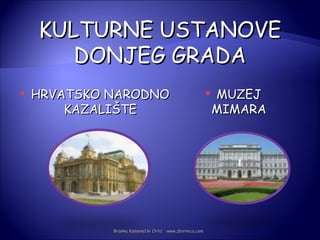 KULTURNE USTANOVE
       DONJEG GRADA
   HRVATSKO NARODNO                                     MUZEJ
                                                         
        KAZALIŠTE                                        MIMARA




             Branka Kamenečki Orlić · www.zbornica.com
 