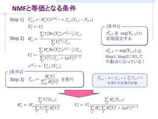 NMFと等価となる条件
Step 1)
                [条件1]
                  を          に
Step 2)         初期設定する

                              は
                Step1, Step2に対して
                不動点になっている！

[条件2]
Step 3)   を実行
                を満たす任意の定数
 
