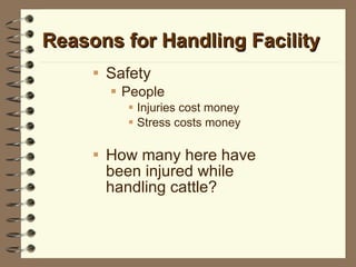 Reasons for Handling Facility <ul><li>Safety </li></ul><ul><ul><li>People </li></ul></ul><ul><ul><ul><li>Injuries cost mon...
