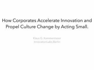 How Corporates Accelerate Innovation and
Propel Culture Change by Acting Small.
Klaus G. Kammermeier
InnovationLabs.Berlin
 