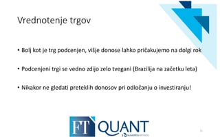 Vrednotenje trgov
• Bolj kot je trg podcenjen, višje donose lahko pričakujemo na dolgi rok
• Podcenjeni trgi se vedno zdijo zelo tvegani (Brazilija na začetku leta)
• Nikakor ne gledati preteklih donosov pri odločanju o investiranju!
11
 