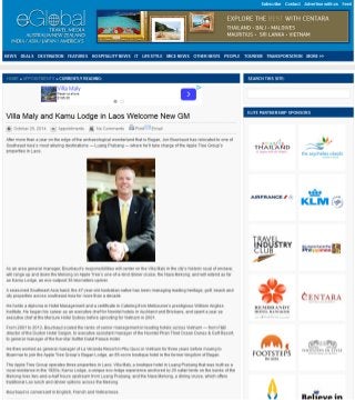 The General Manager Appointment of Kamu Lodge and Villa Maly Hotel in Luang Prabang featured in Eglobal Travel Media