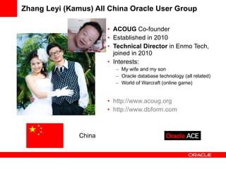 Zhang Leyi (Kamus) All China Oracle User Group ,[object Object],[object Object],[object Object],[object Object],[object Object],[object Object],[object Object],[object Object],[object Object],China Photo  